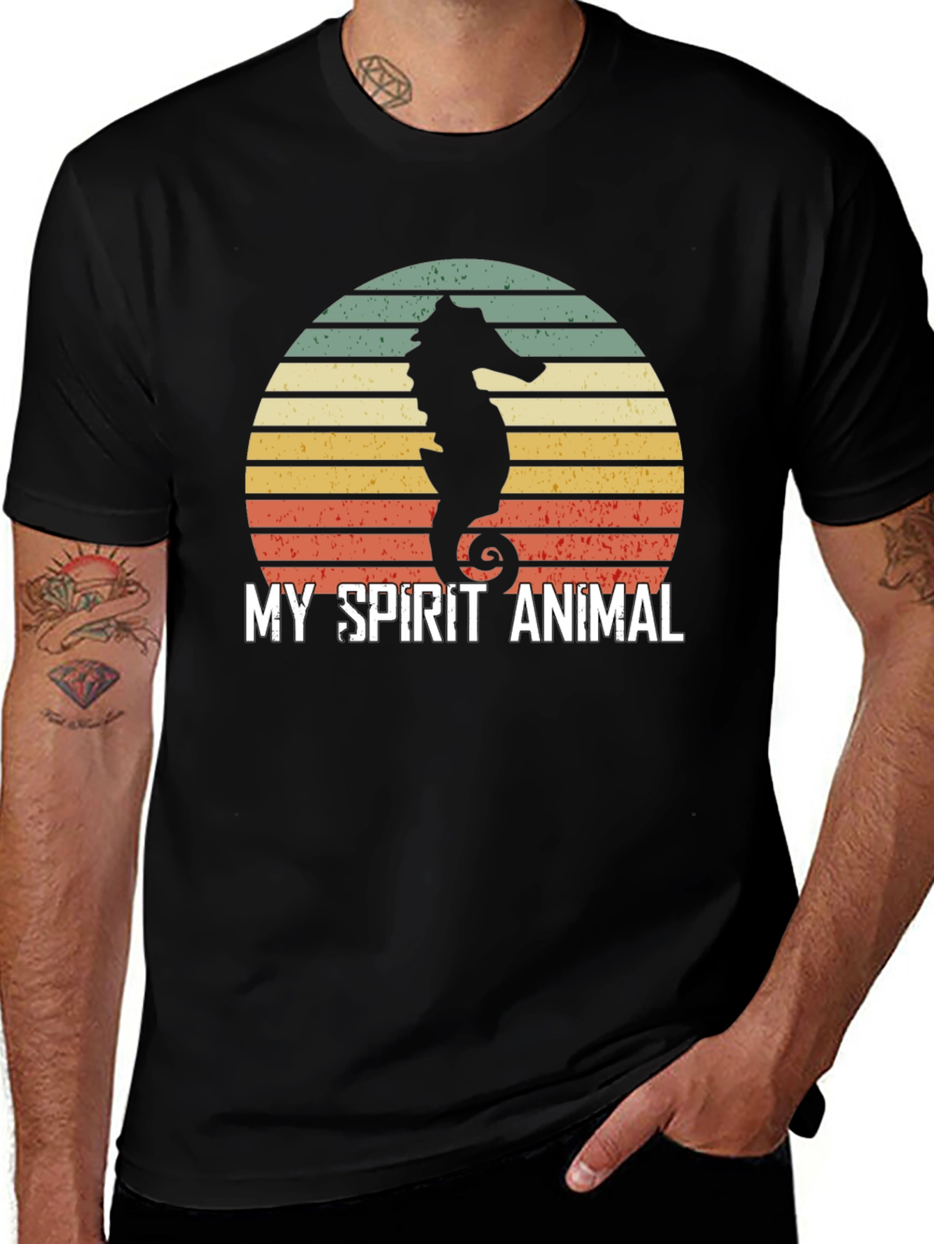Seahorse Spirit Animal T-Shirt Retro Sunset Design