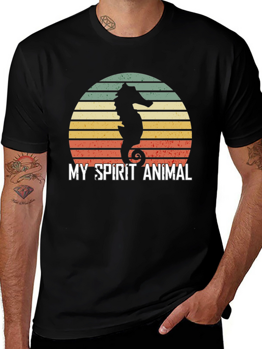 Seahorse Spirit Animal T-Shirt Retro Sunset Design