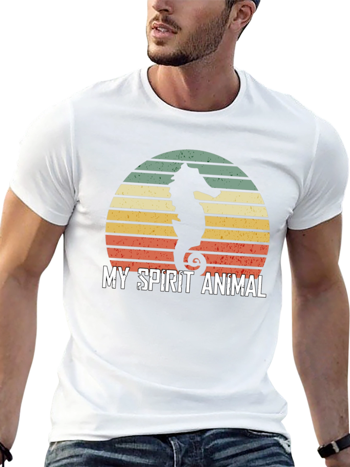 Seahorse Spirit Animal T-Shirt Retro Sunset Design
