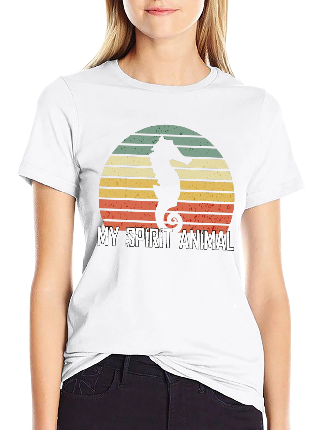 Seahorse Spirit Animal T-Shirt Retro Sunset Design