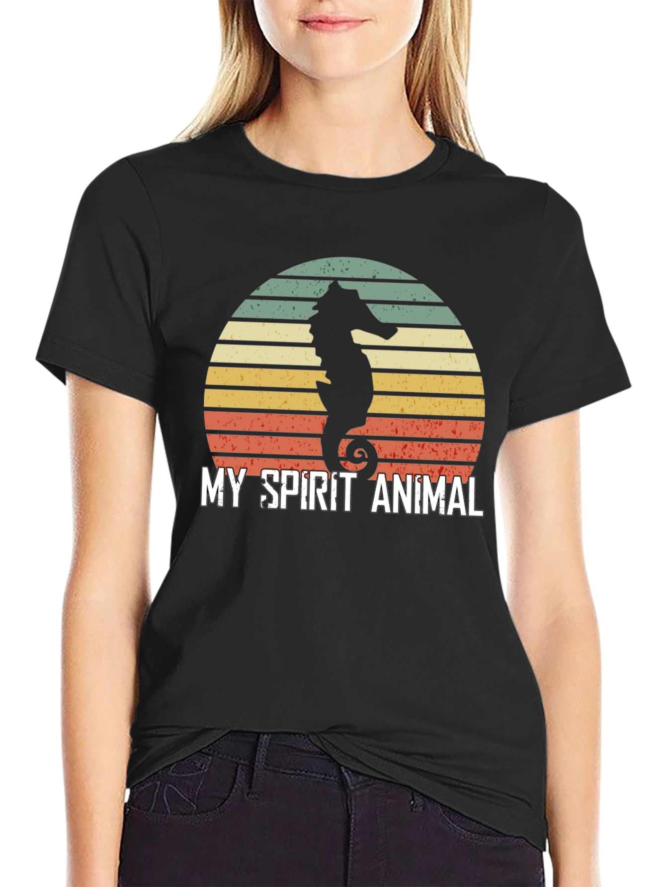 Seahorse Spirit Animal T-Shirt Retro Sunset Design