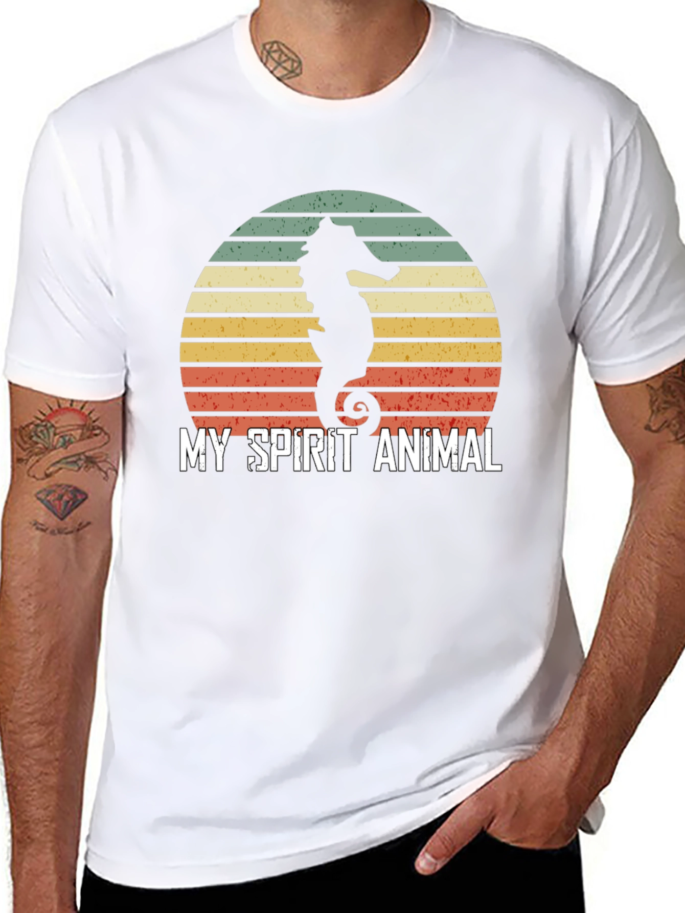 Seahorse Spirit Animal T-Shirt Retro Sunset Design