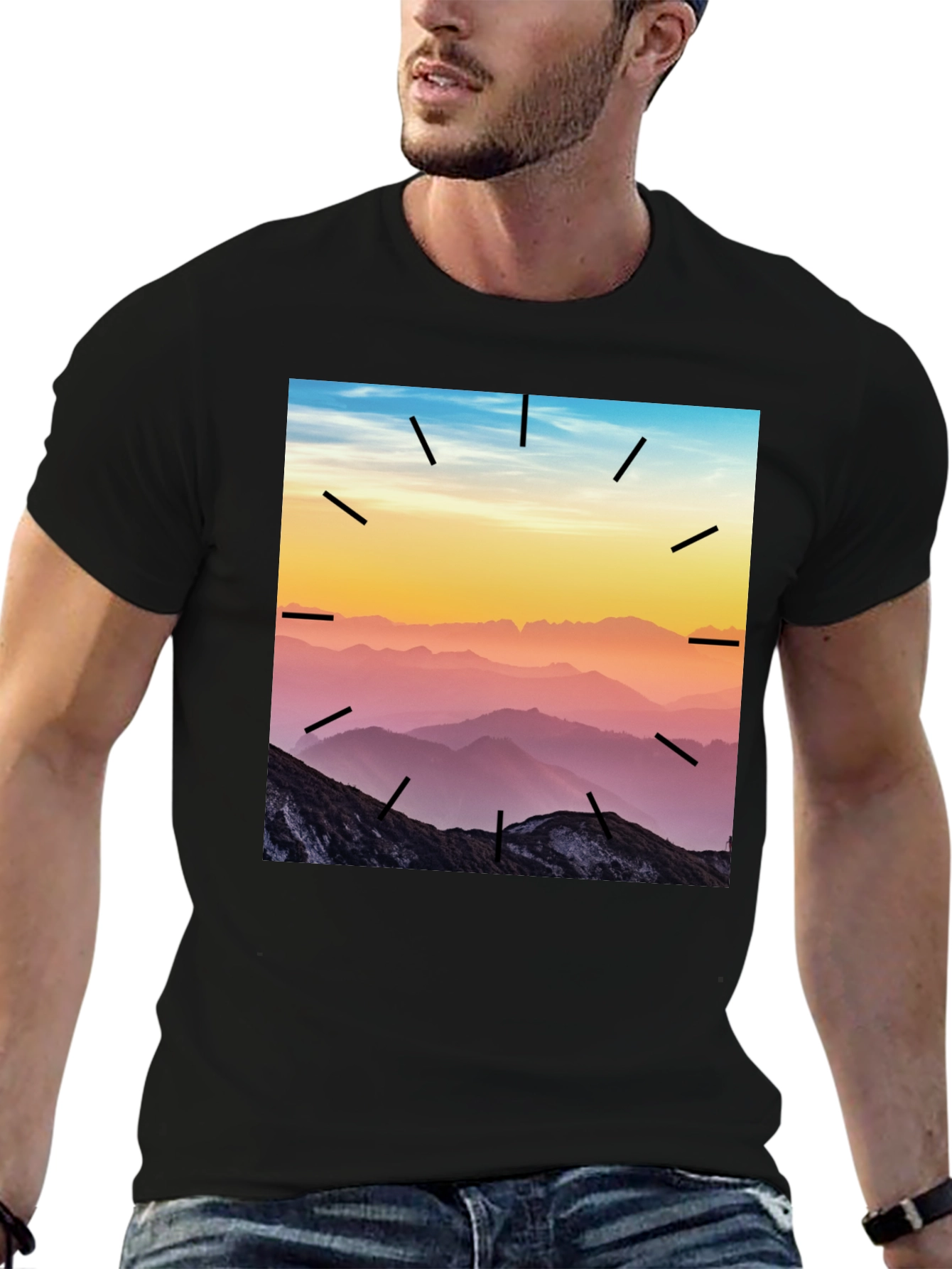 Mountains Time Graphic Tee - Black
