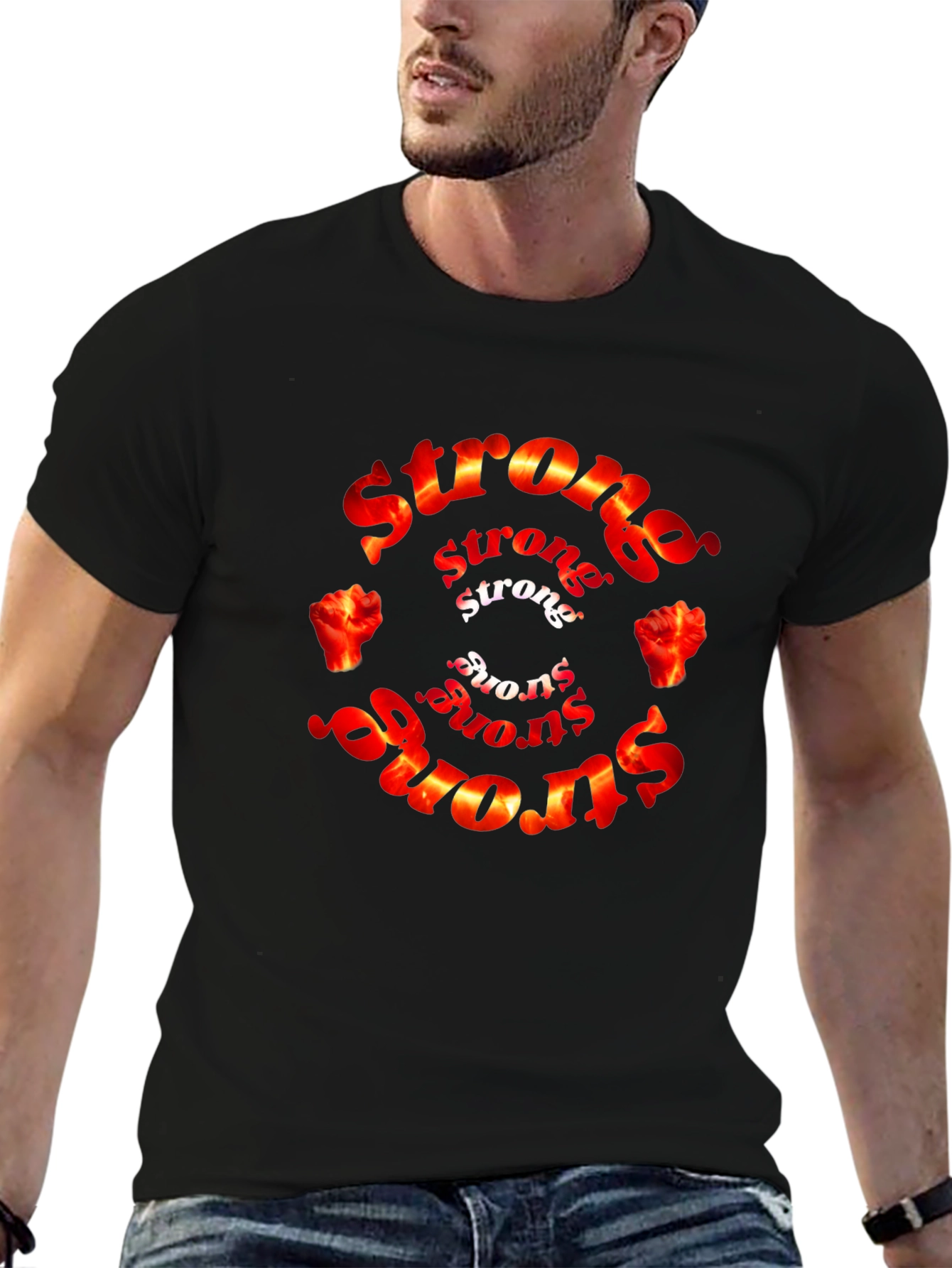 Strong Graphic T-Shirt - Black - Fire Fist Design