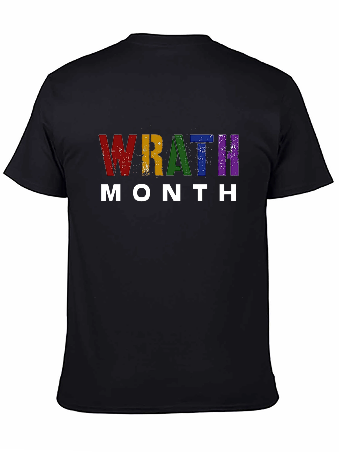 Wrath Month Rainbow Text Black T-Shirt