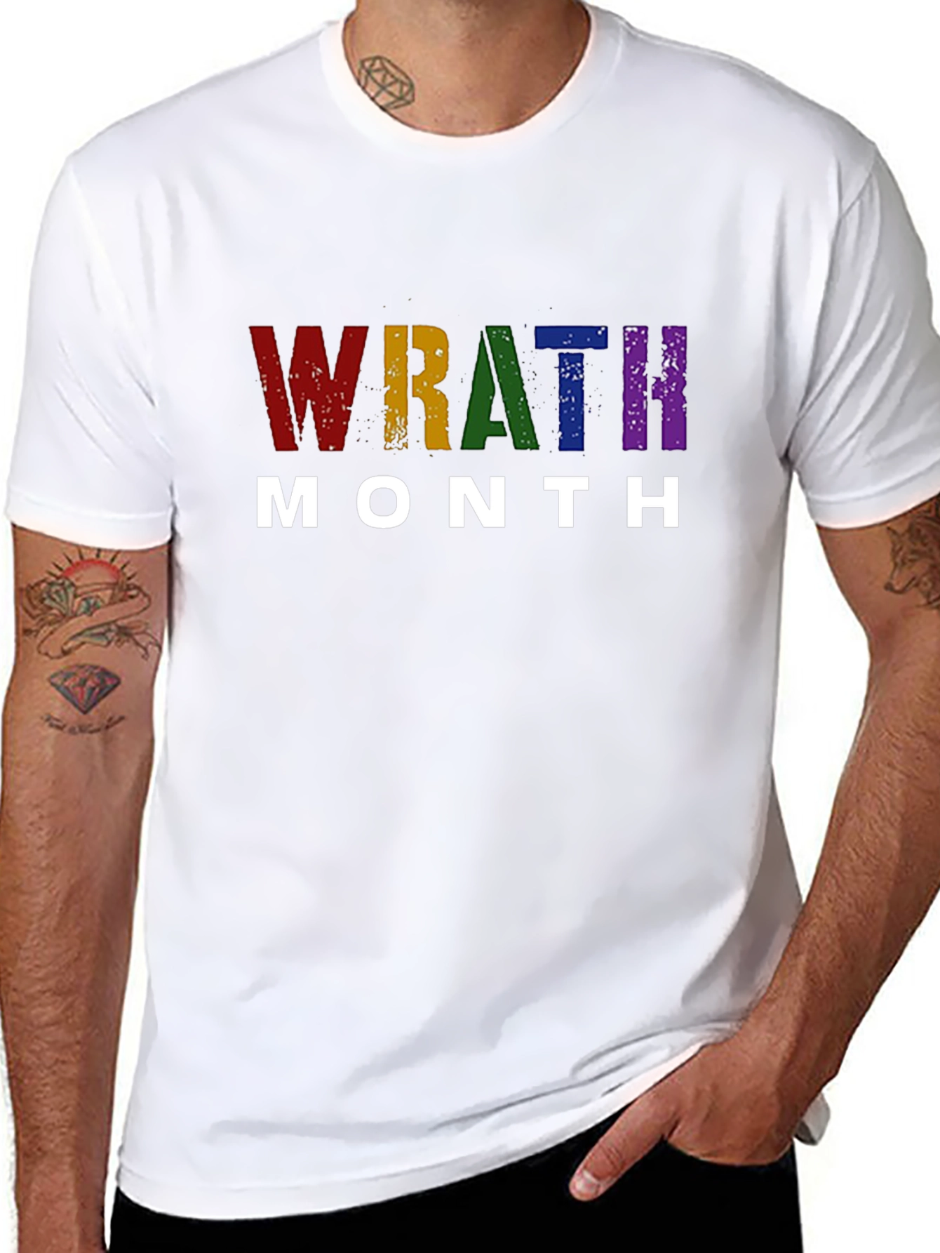 Wrath Month Rainbow Text Black T-Shirt