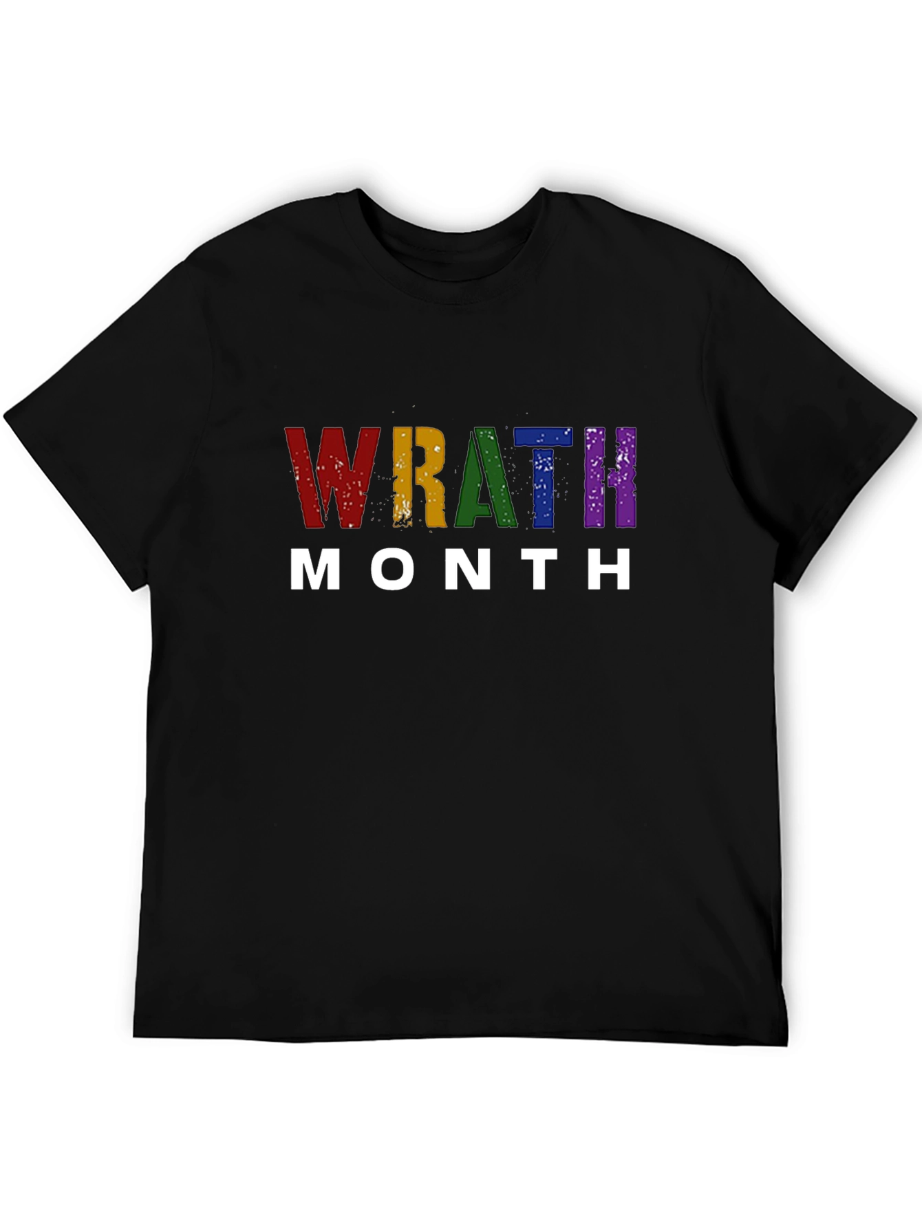 Wrath Month Rainbow Text Black T-Shirt