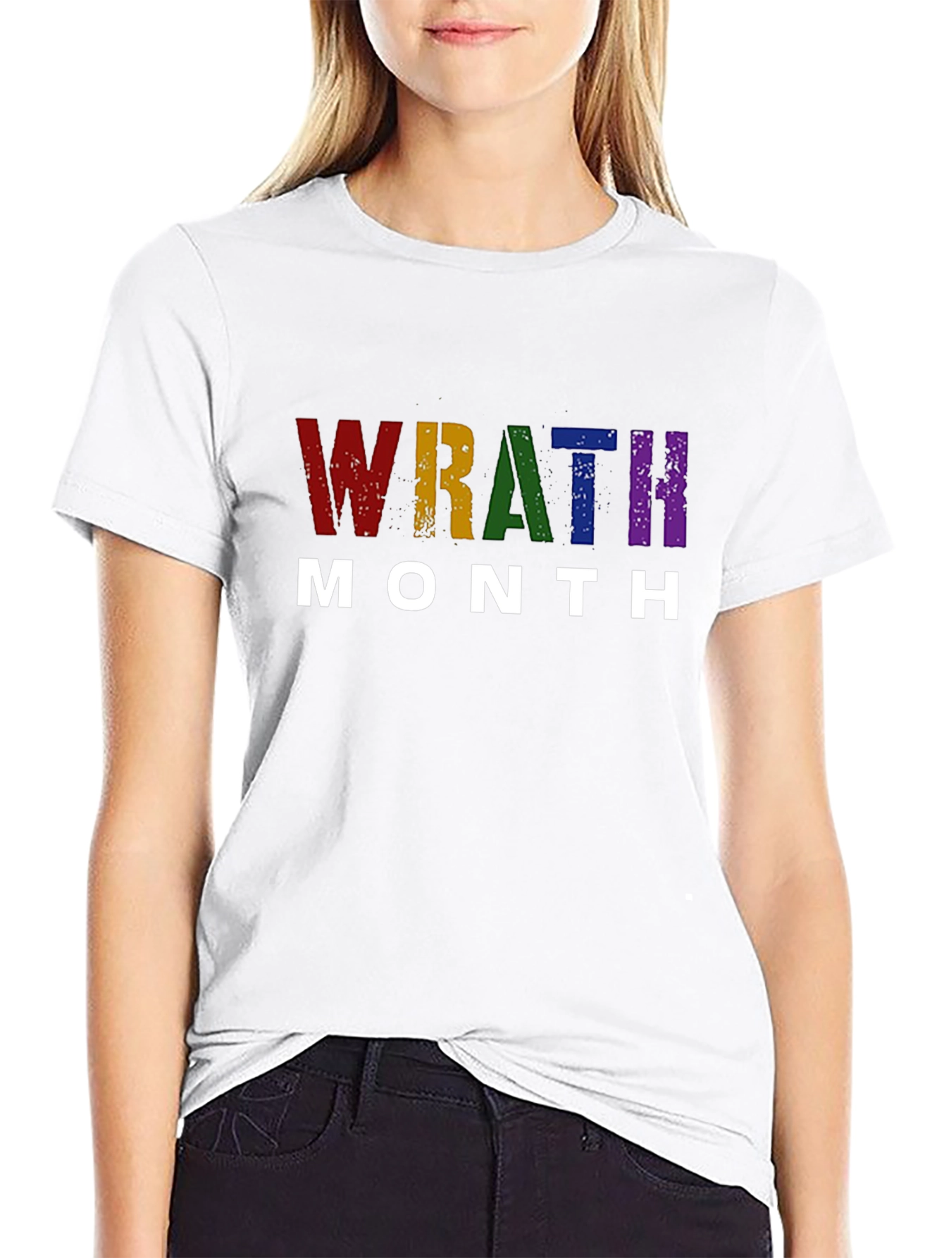 Wrath Month Rainbow Text Black T-Shirt