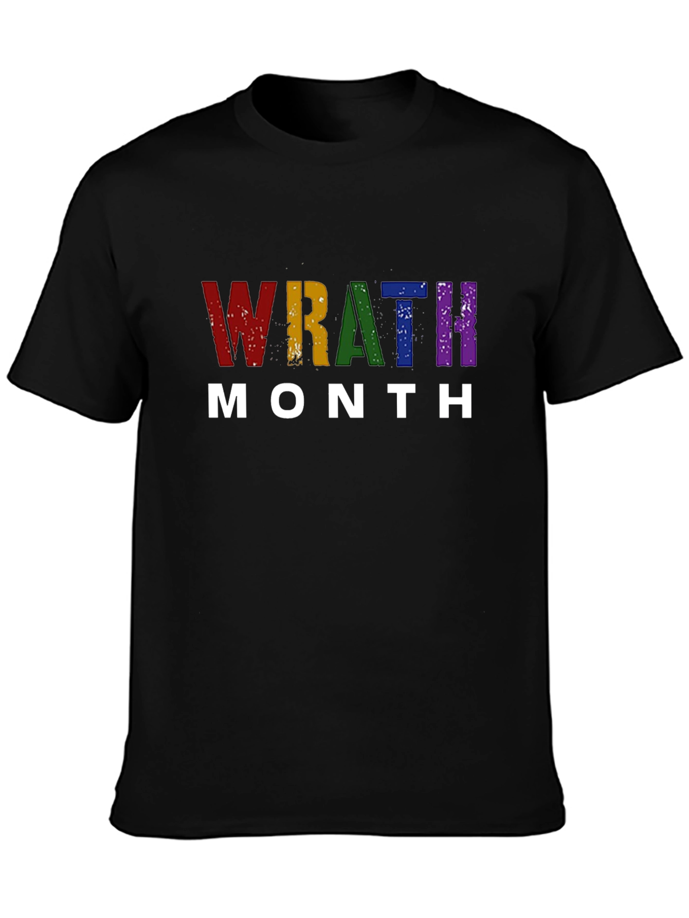 Wrath Month Rainbow Text Black T-Shirt