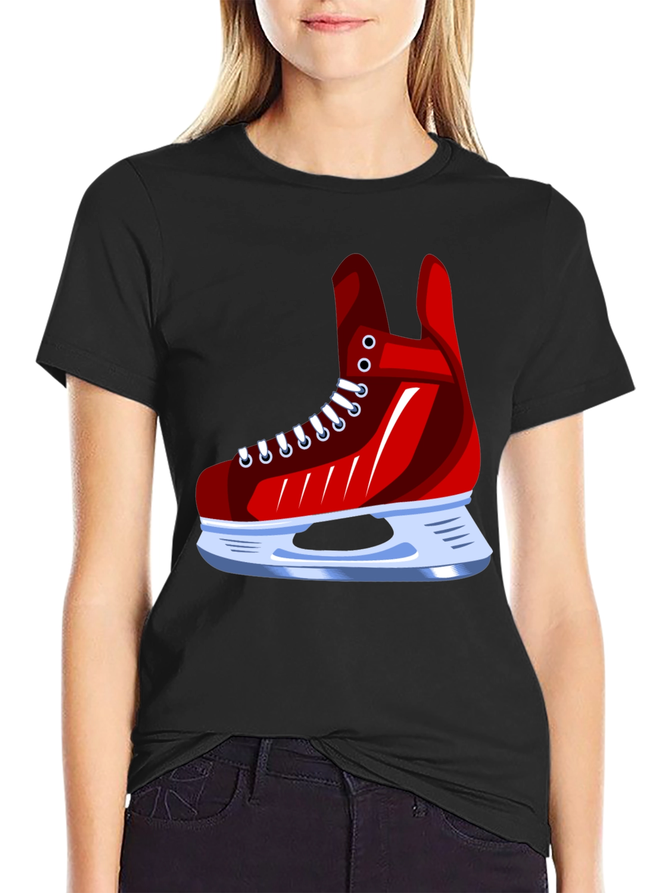 Red Ice Skate Graphic Tee - Hockey Fan Apparel