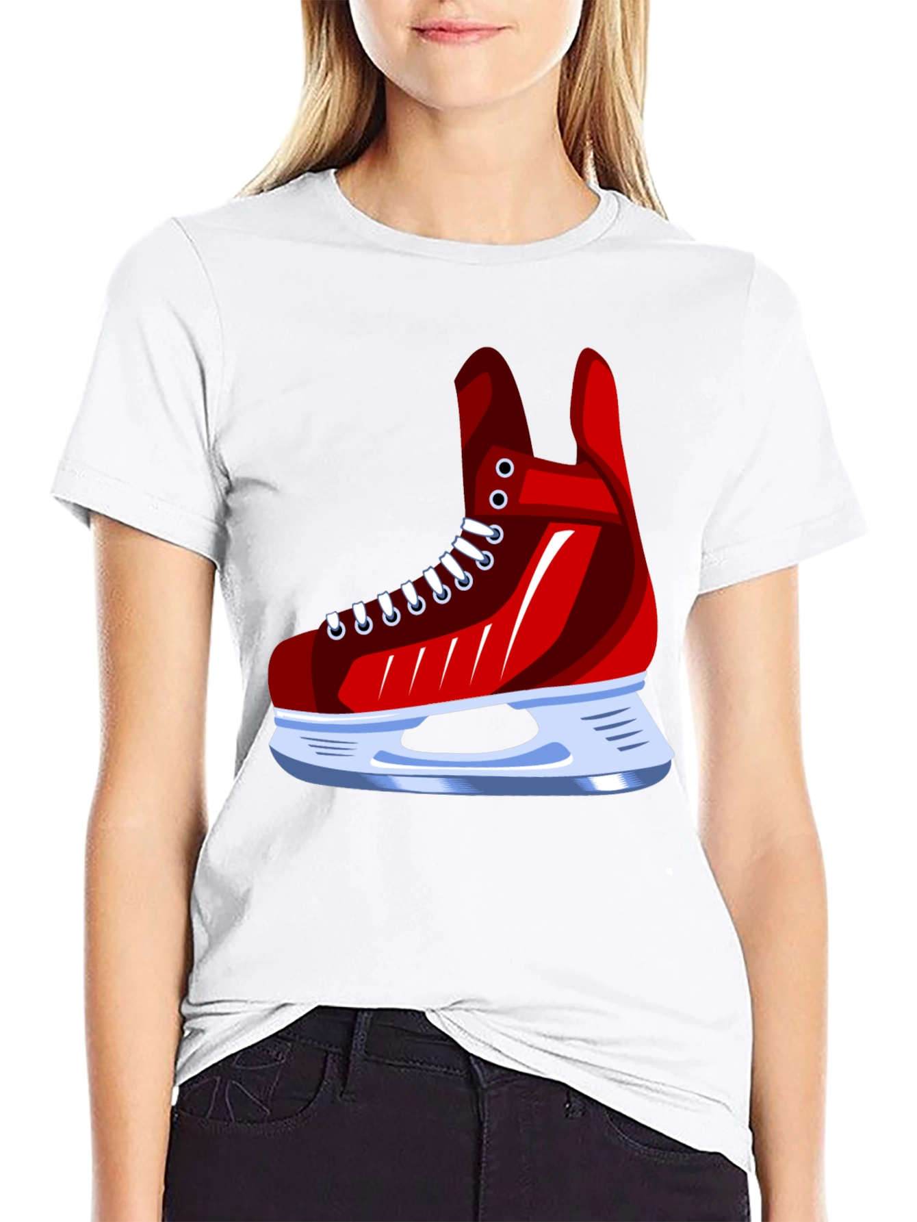 Red Ice Skate Graphic Tee - Hockey Fan Apparel