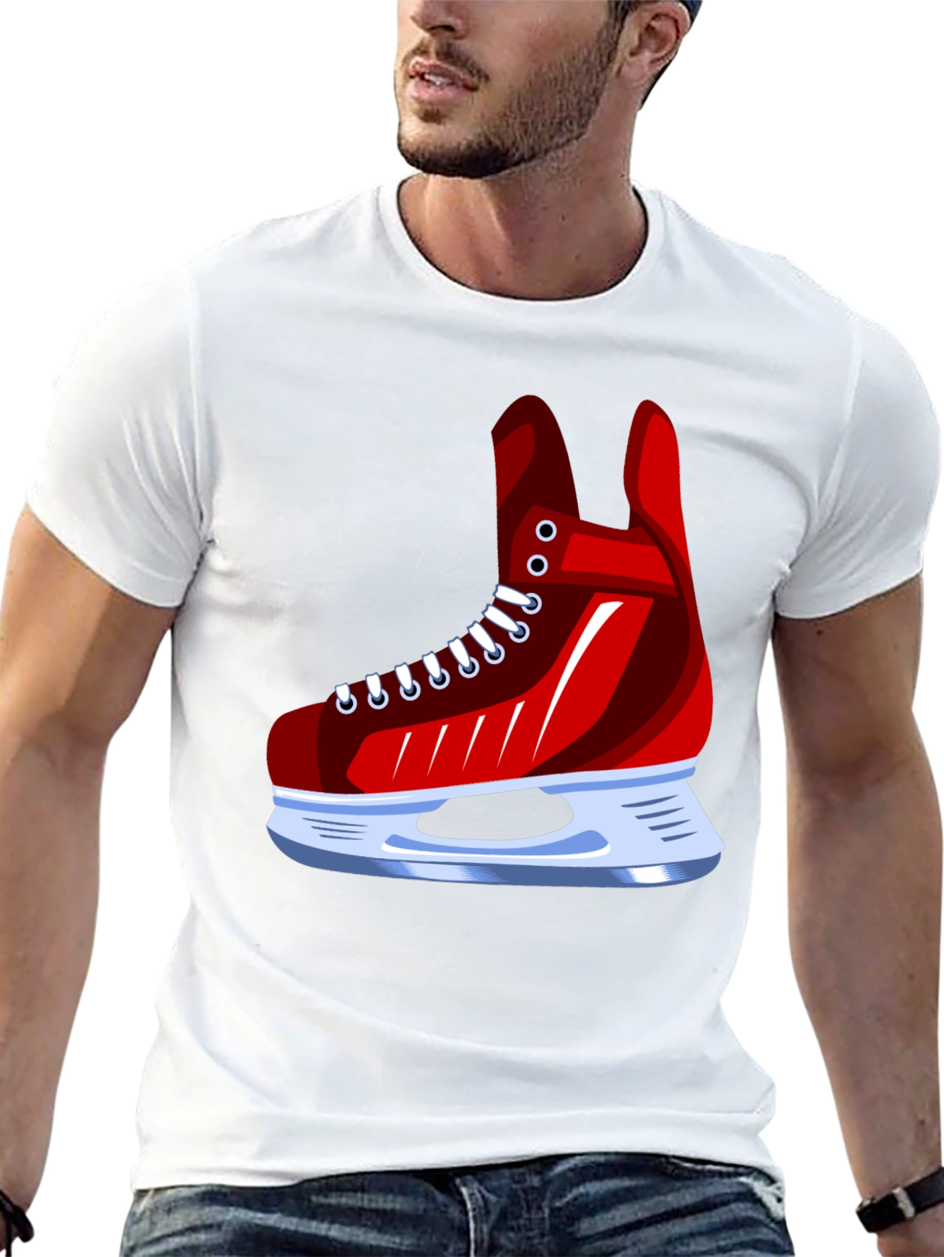 Red Ice Skate Graphic Tee - Hockey Fan Apparel
