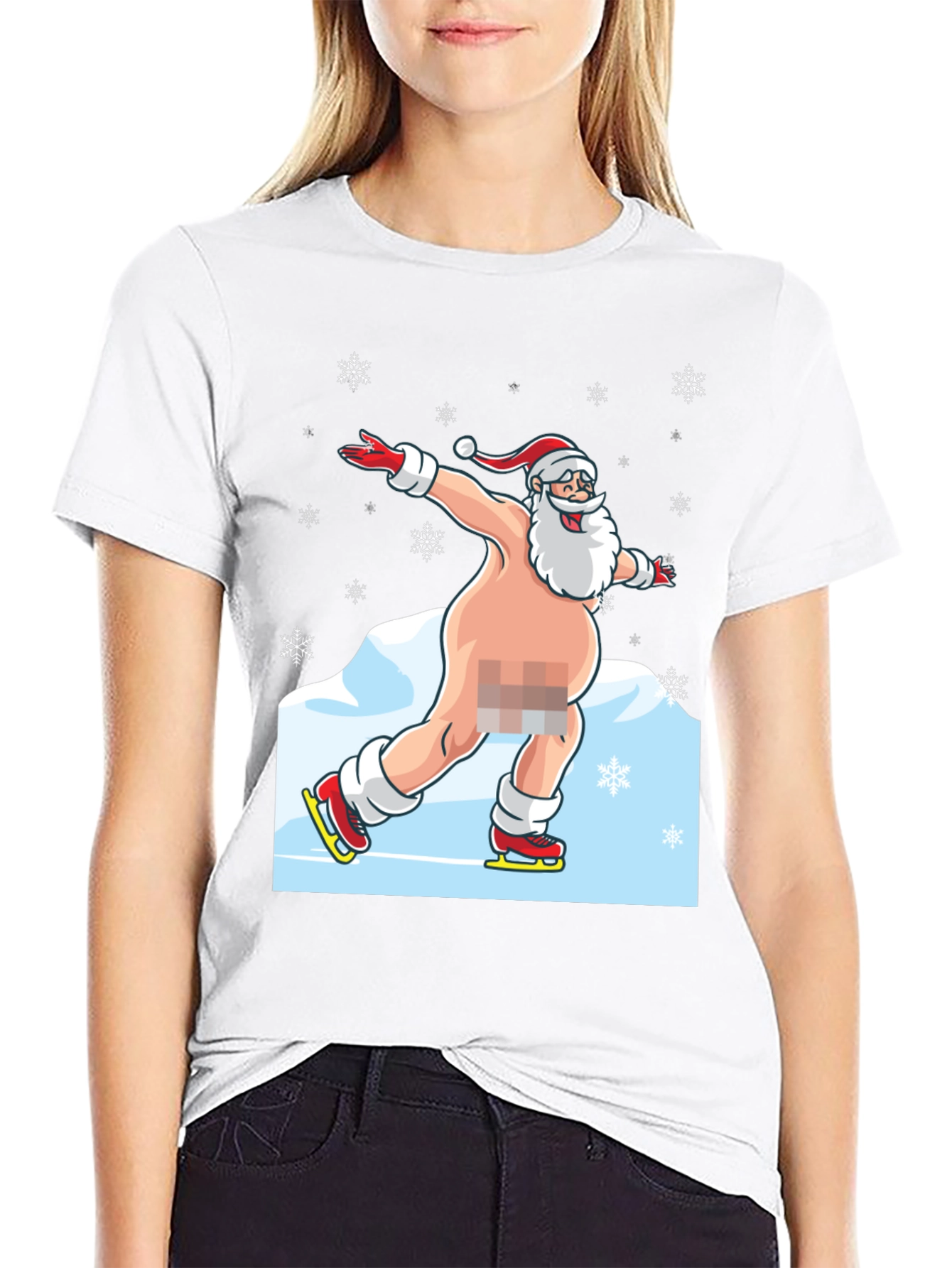 Naked Santa Ice Skating Graphic Tee