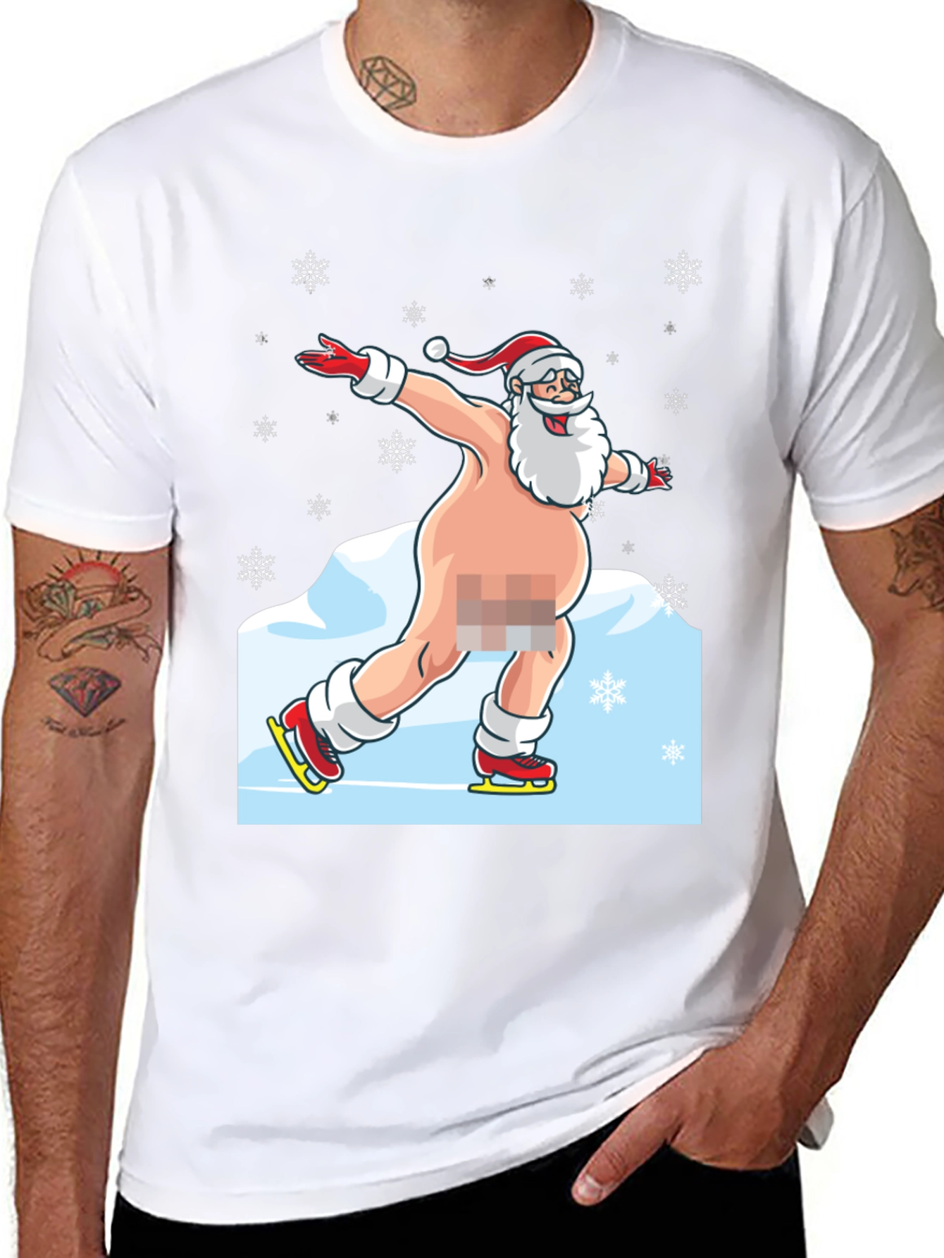 Naked Santa Ice Skating Graphic Tee