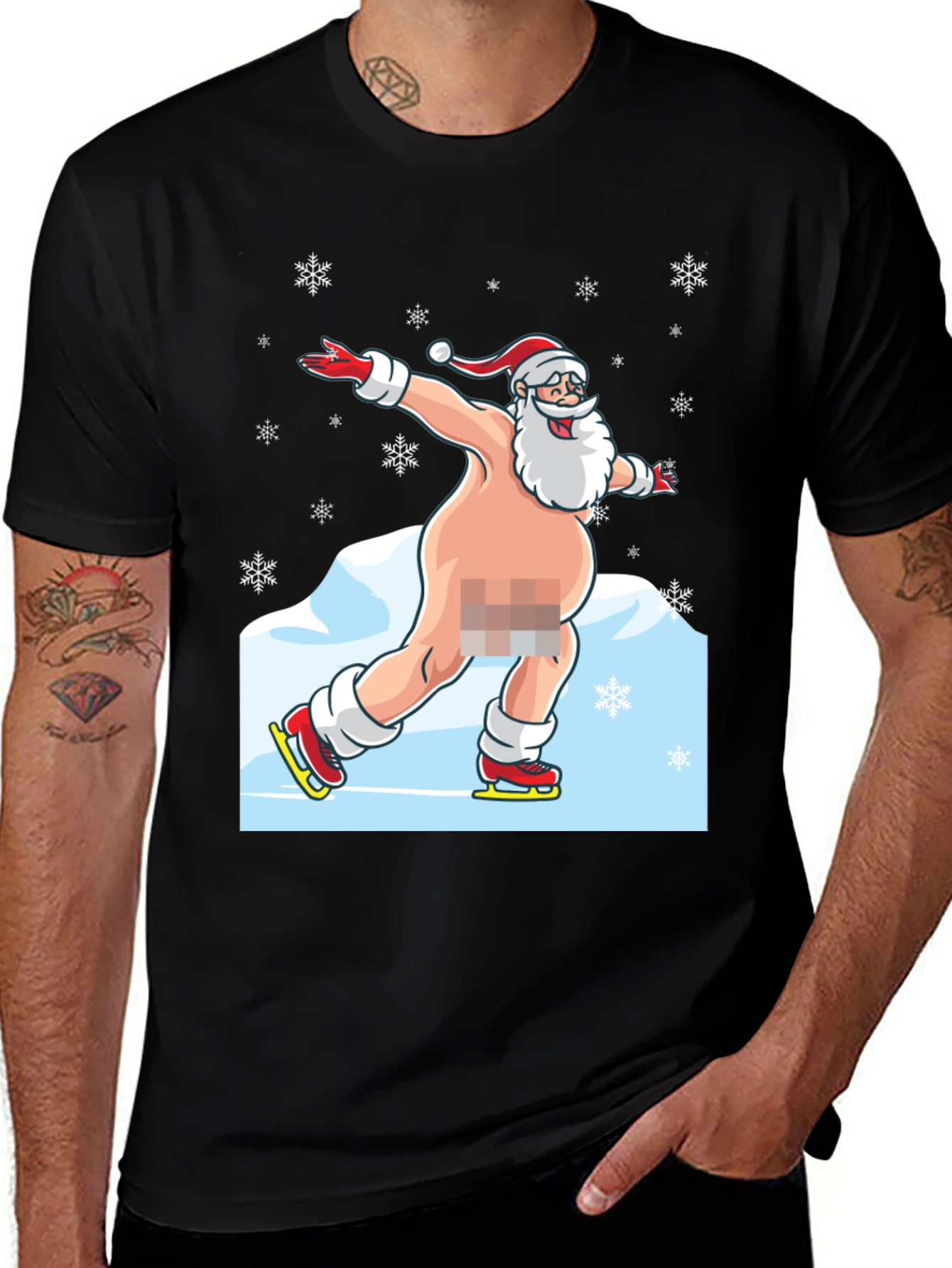 Naked Santa Ice Skating Graphic Tee