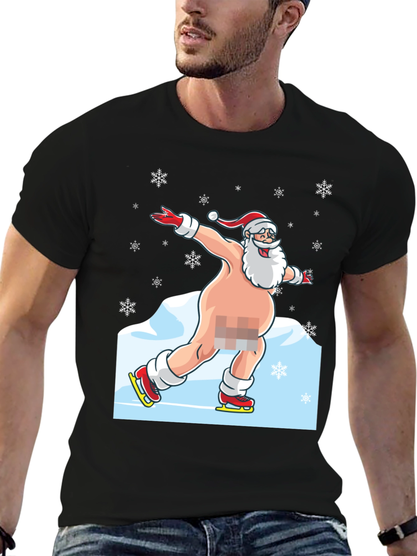 Naked Santa Ice Skating Graphic Tee
