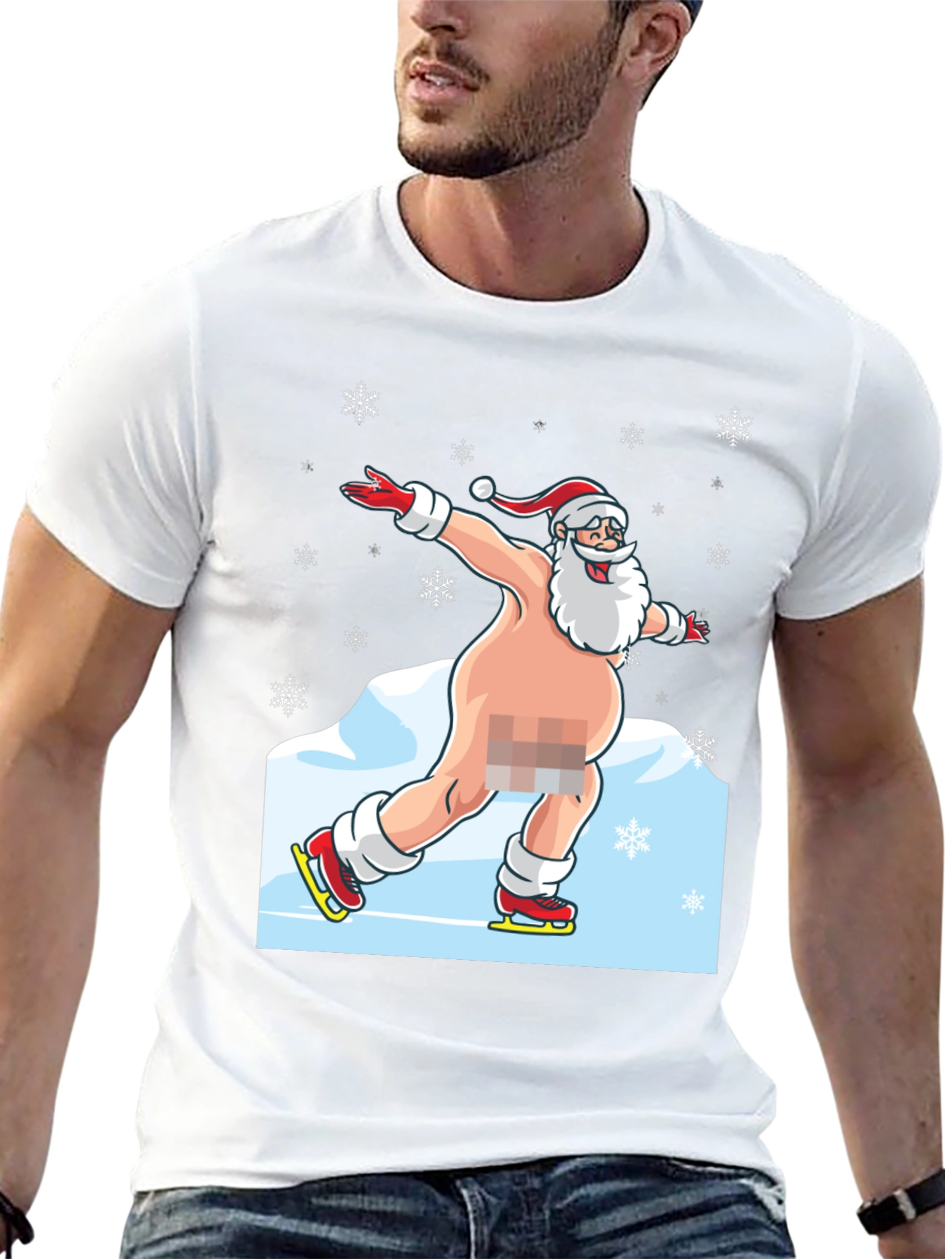 Naked Santa Ice Skating Graphic Tee