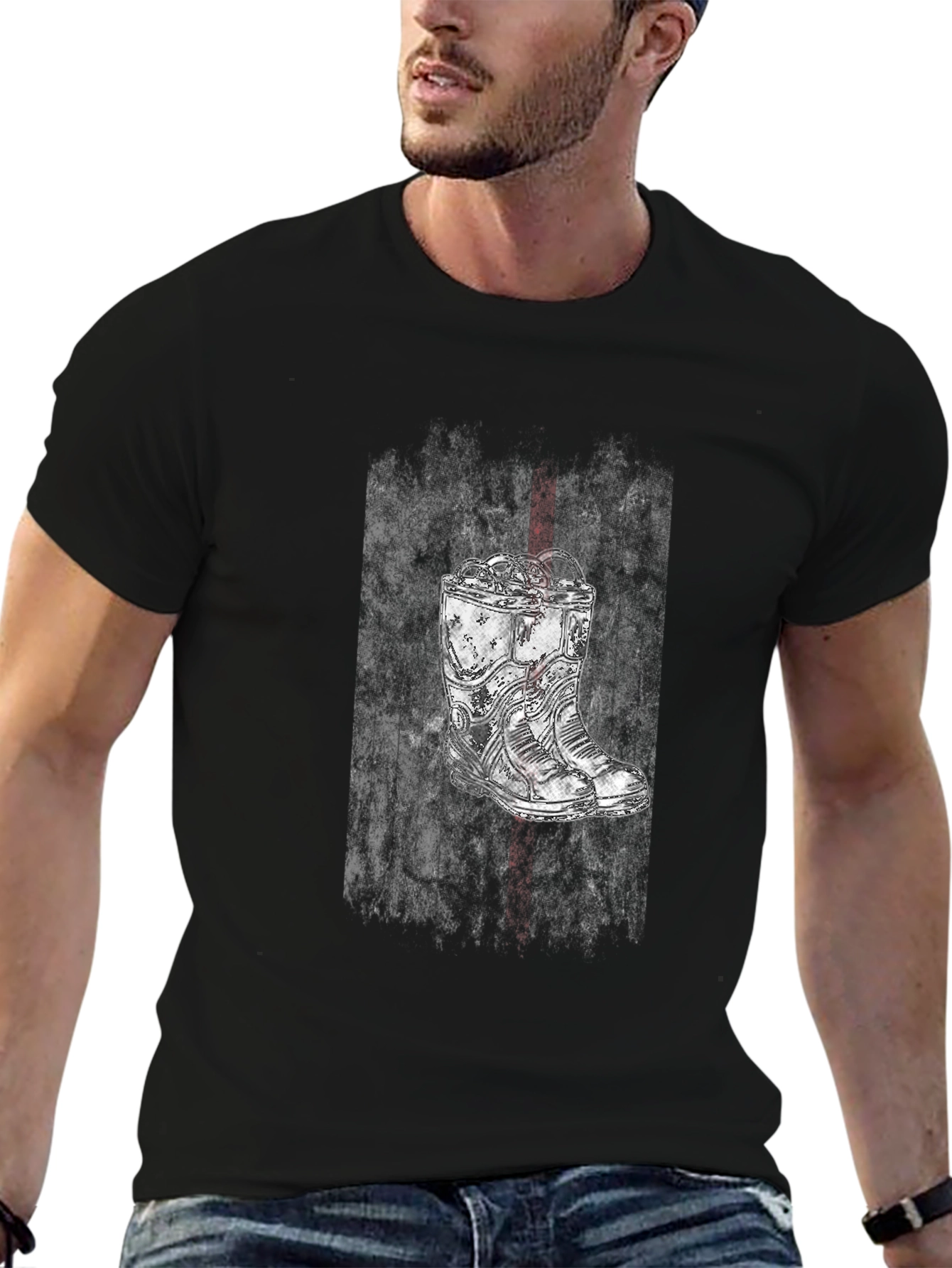 Grunge Boot Graphic Tee - Black Cotton Blend