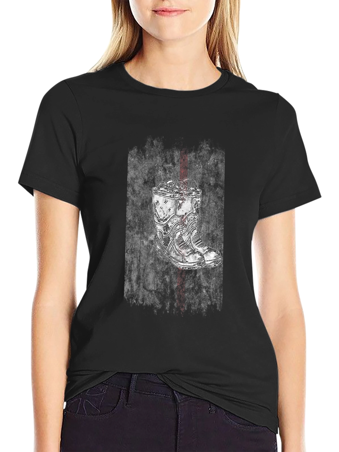 Grunge Boot Graphic Tee - Black Cotton Blend