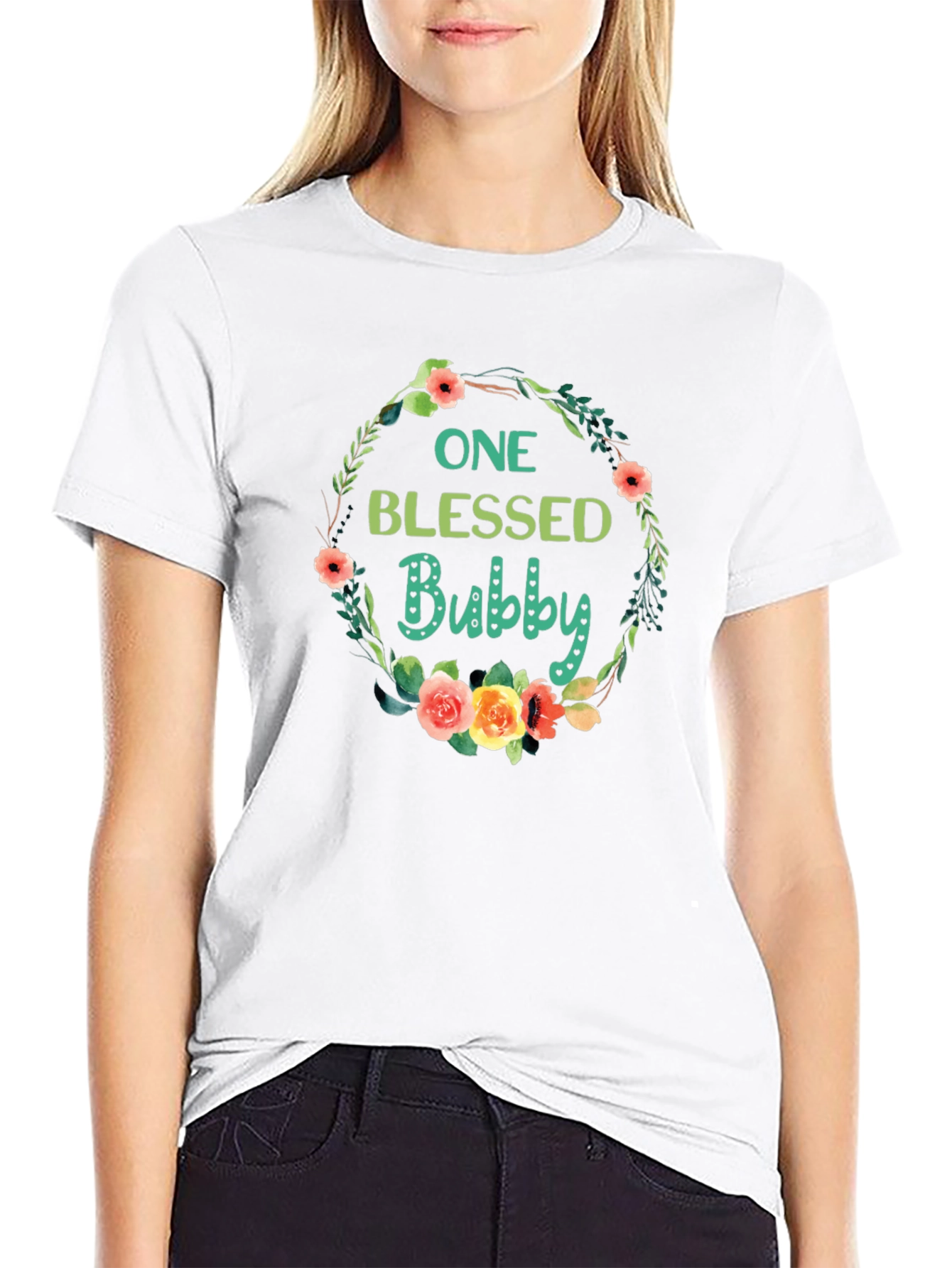 One Blessed Bubby T-Shirt - Floral Wreath Design