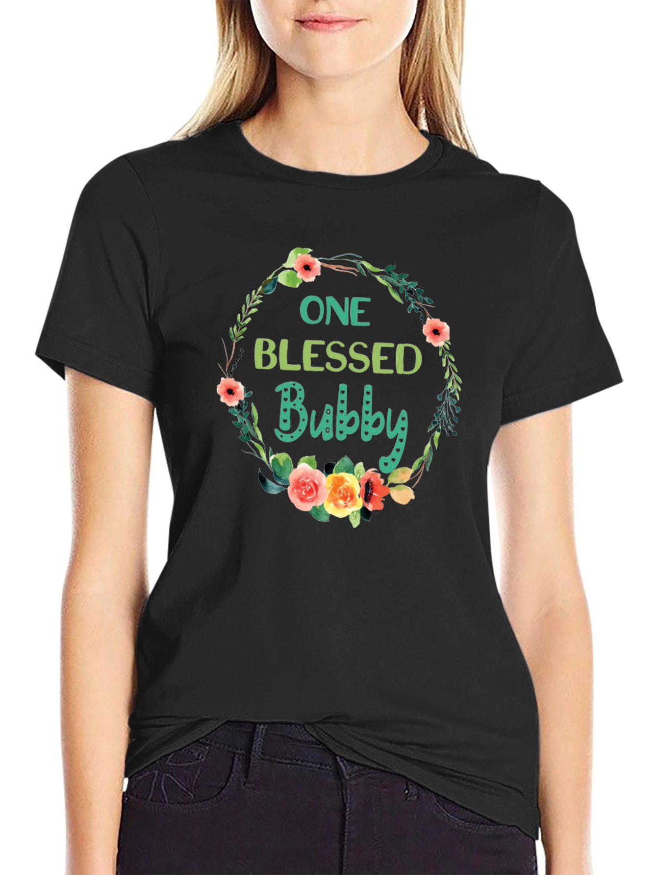 One Blessed Bubby T-Shirt - Floral Wreath Design