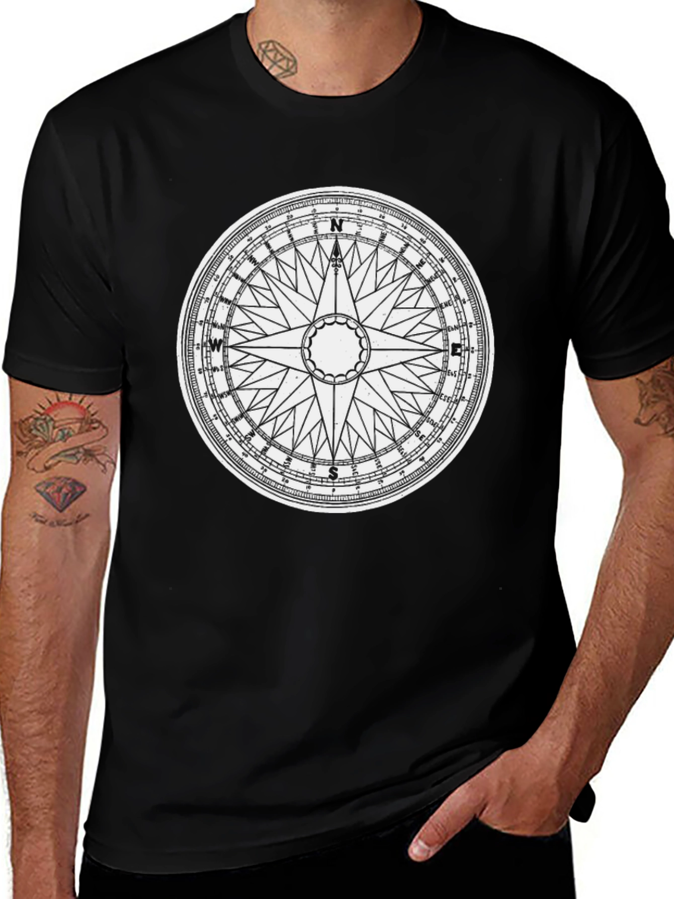 Nautical Compass Graphic T-Shirt - Black