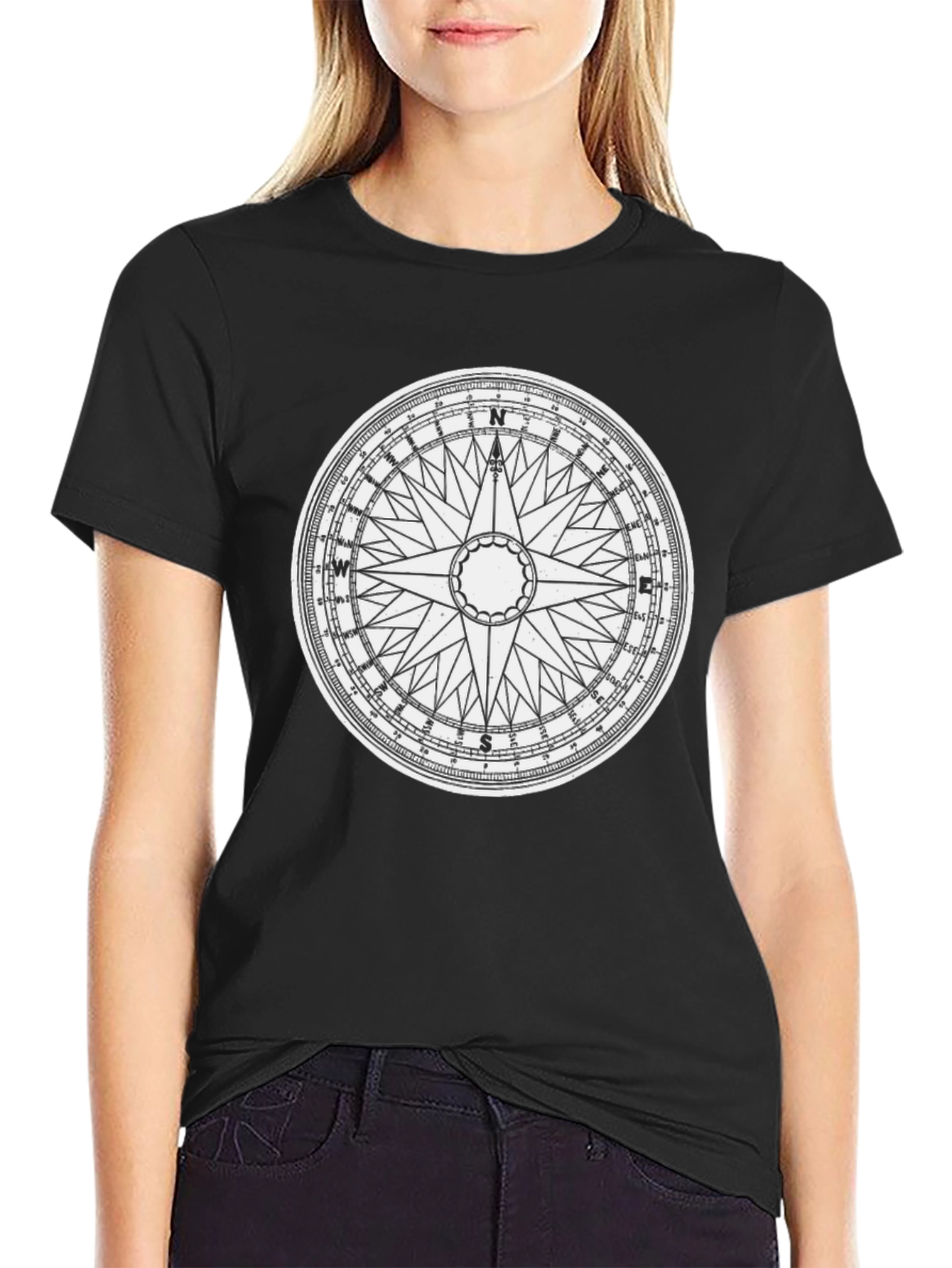 Nautical Compass Graphic T-Shirt - Black