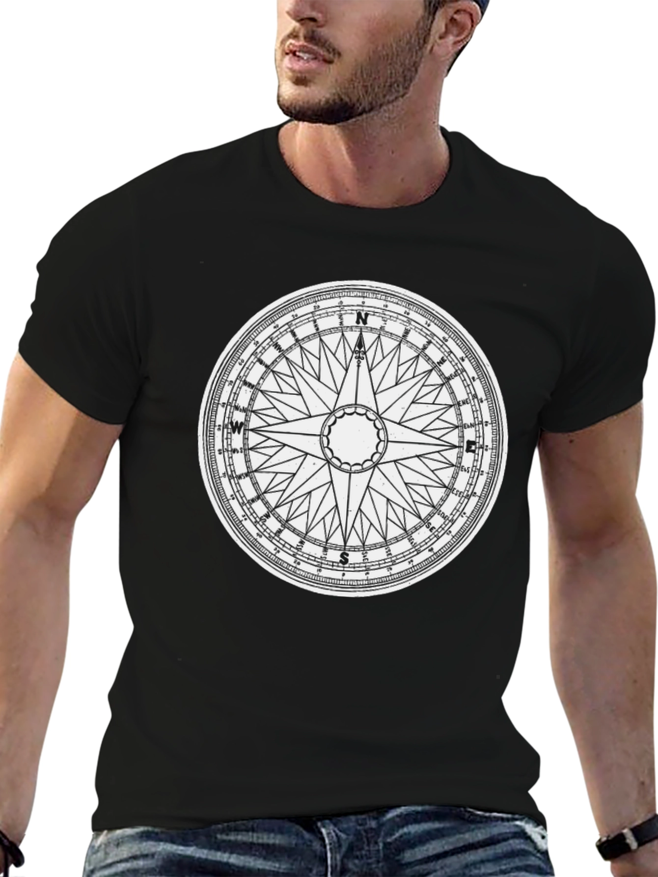 Nautical Compass Graphic T-Shirt - Black