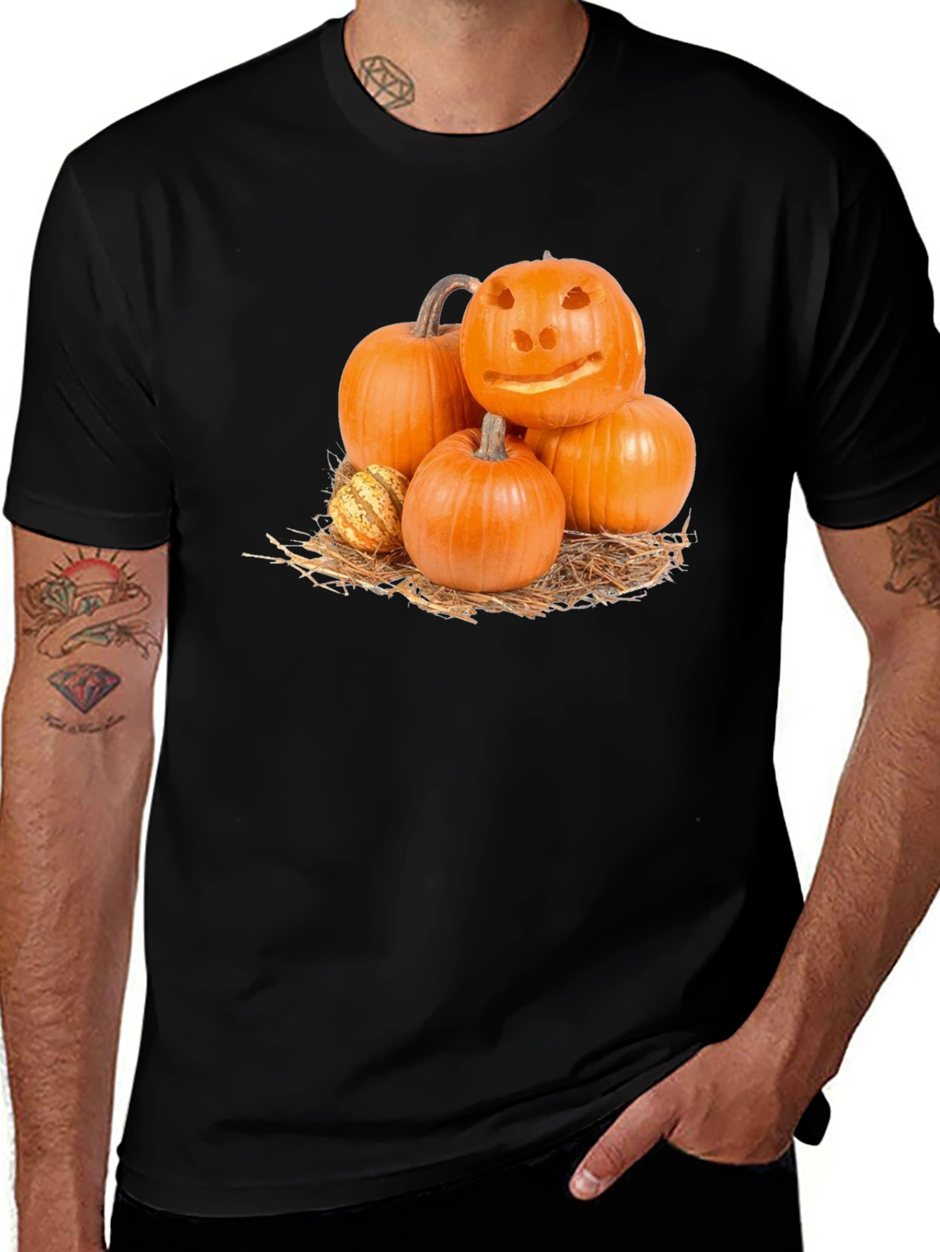 Festive Pumpkin Pile Graphic T-Shirt