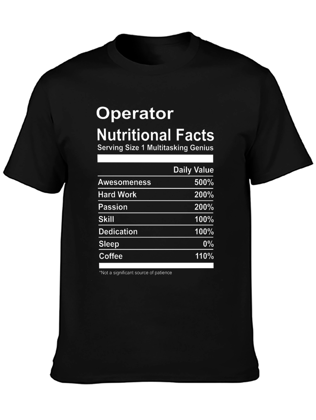 Operator Nutritional Facts T-Shirt Funny Gift