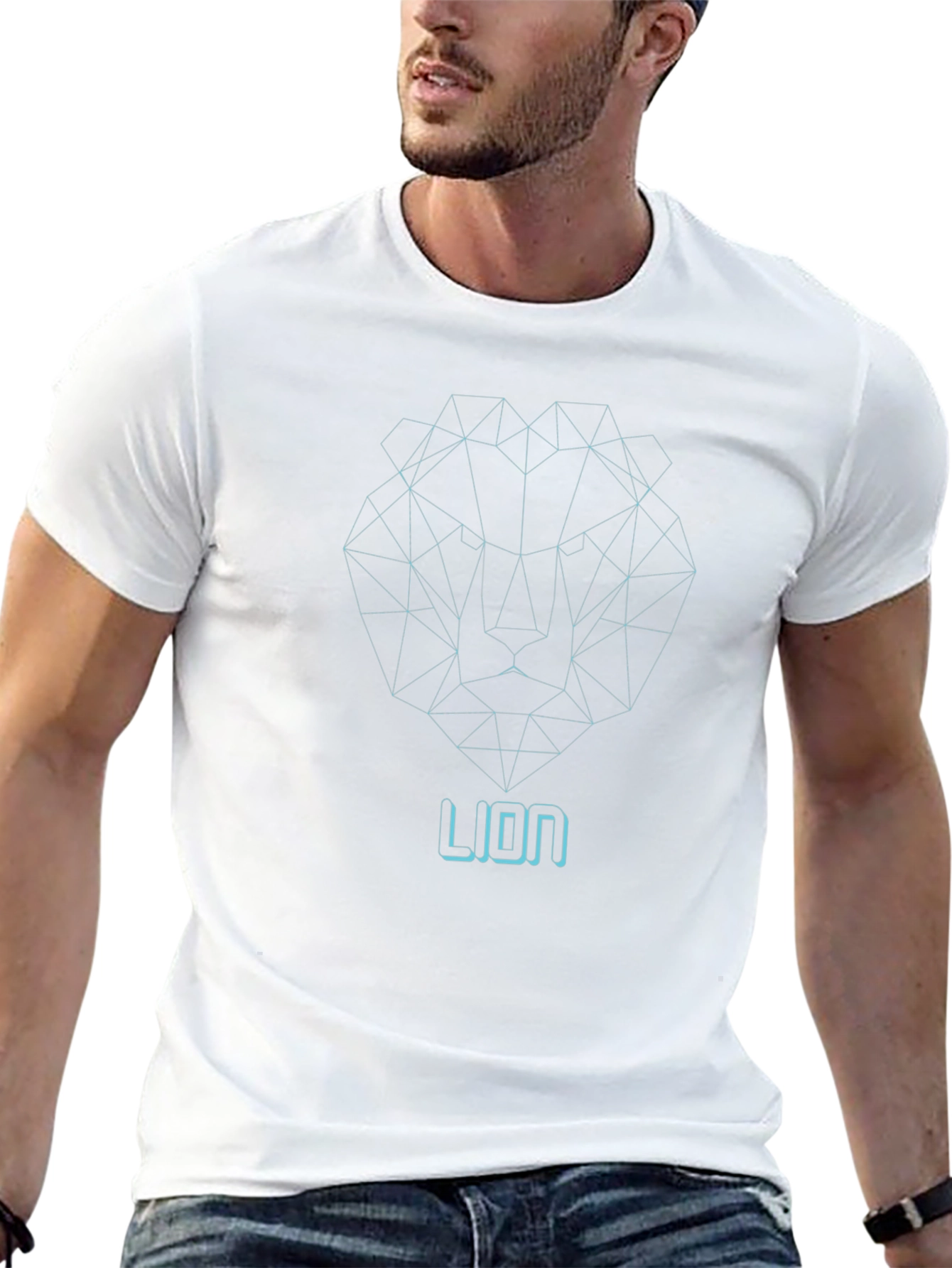 Geometric Lion Graphic Print Tee - Modern Black T-Shirt