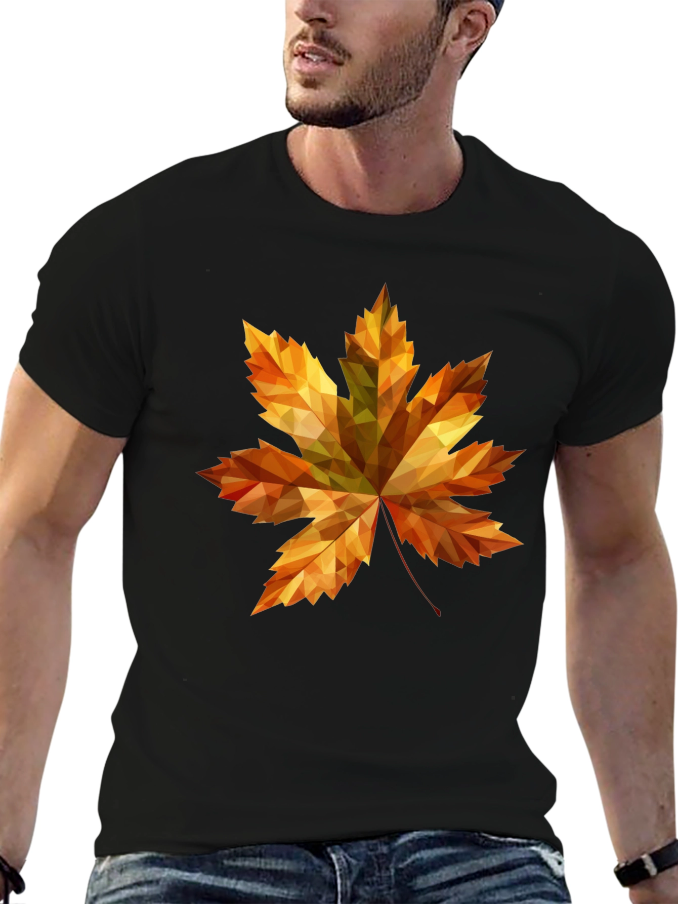 Fall Maple Leaf Graphic Tee - Stylish Black T-Shirt