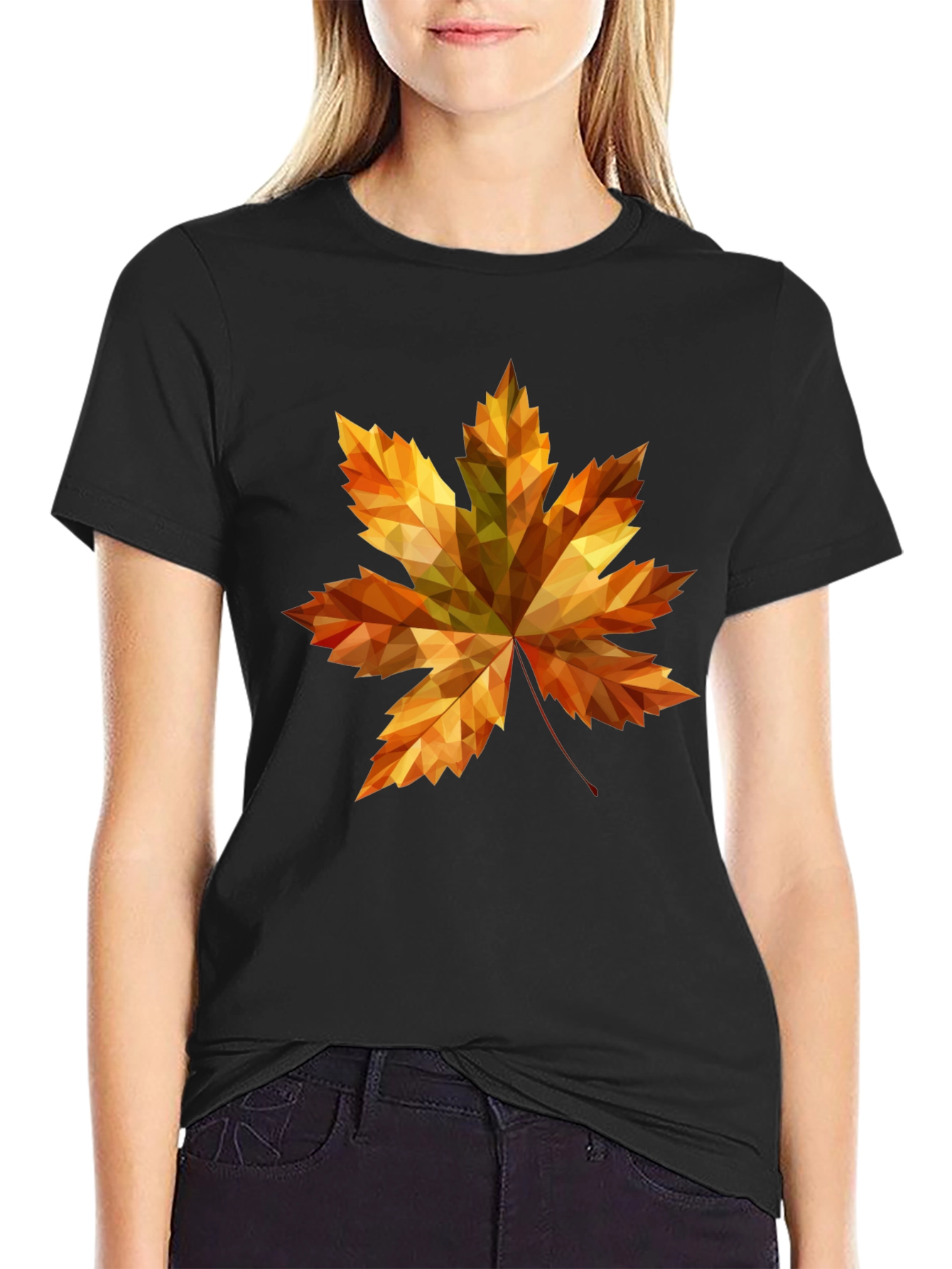 Fall Maple Leaf Graphic Tee - Stylish Black T-Shirt