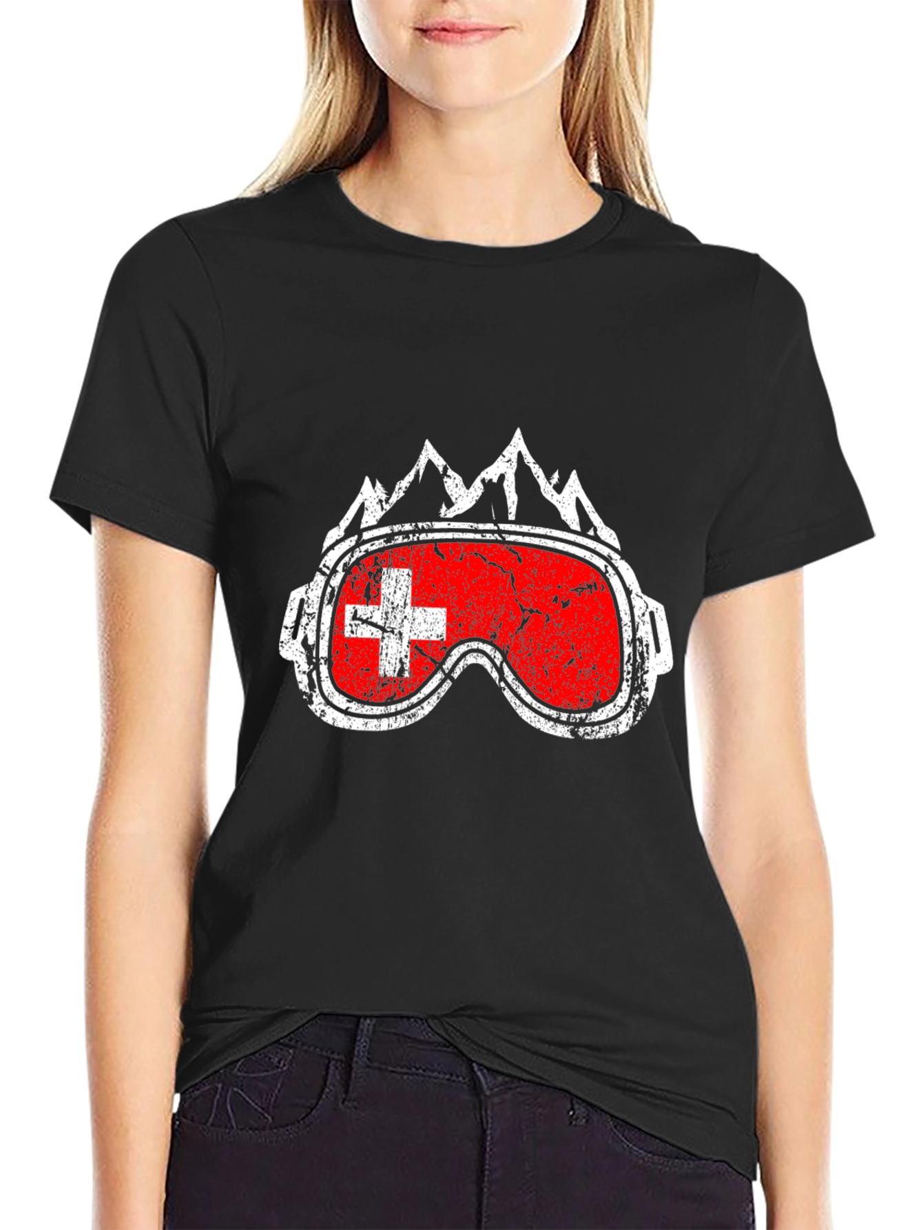 Swiss Flag Ski Goggles Graphic Tee
