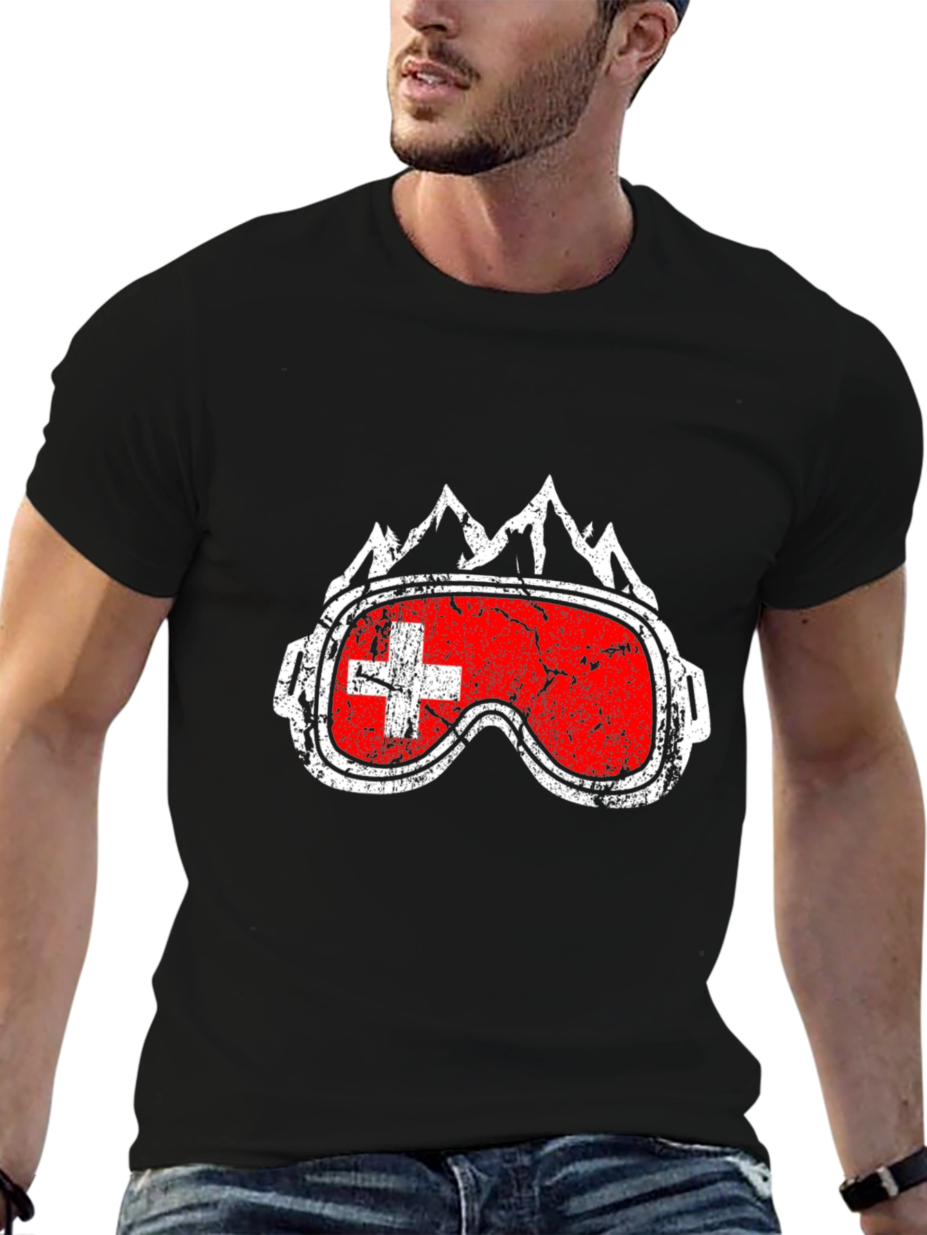 Swiss Flag Ski Goggles Graphic Tee