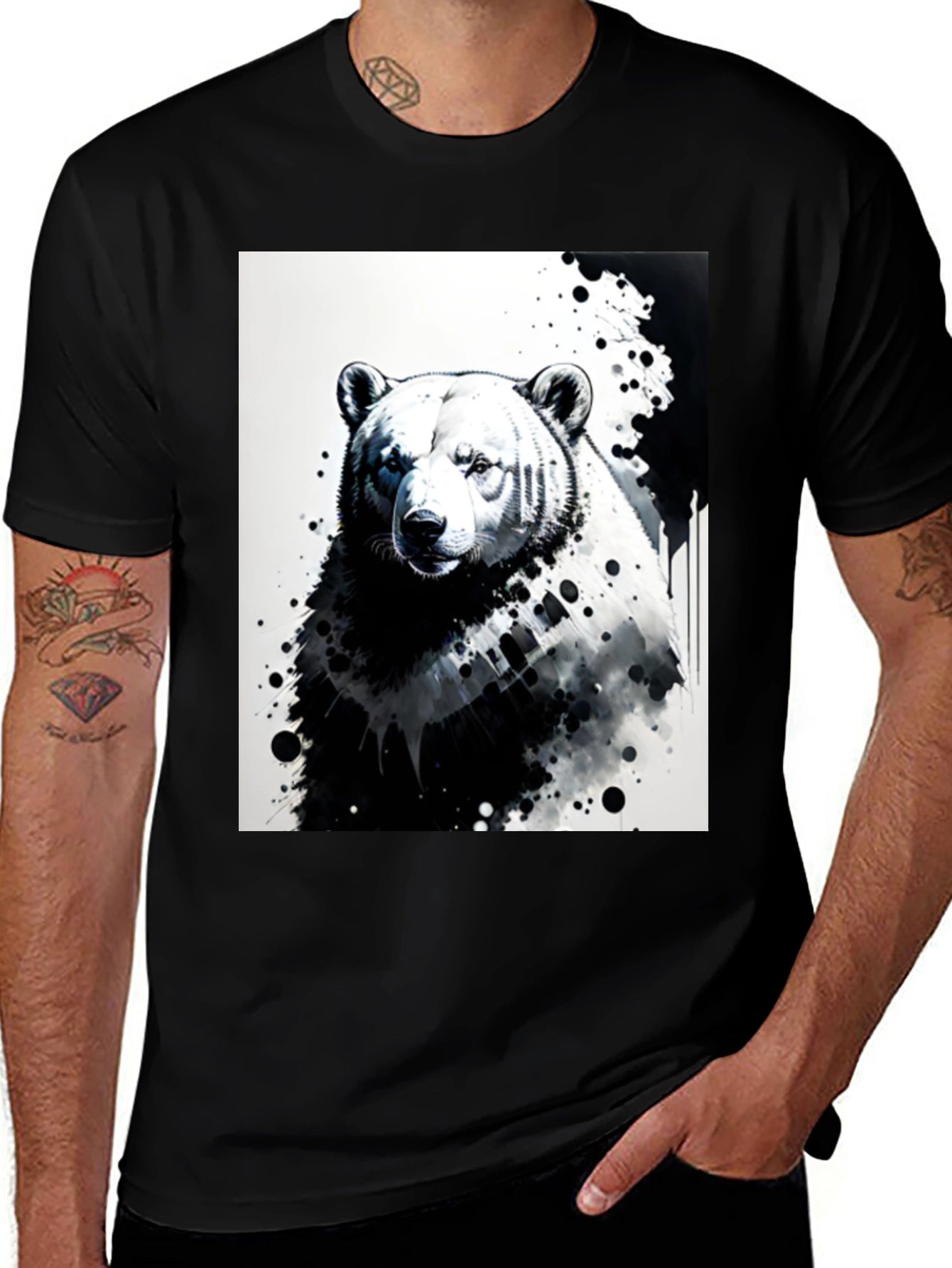 Bear Graphic Tee - Black Cotton T-Shirt