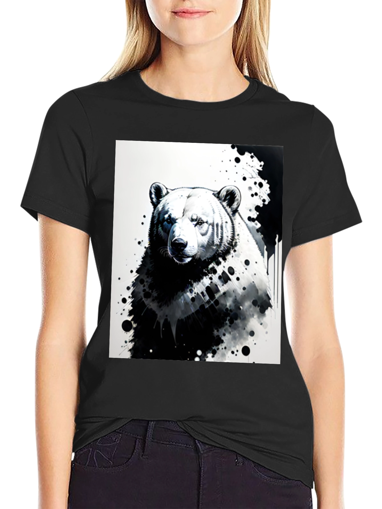 Bear Graphic Tee - Black Cotton T-Shirt