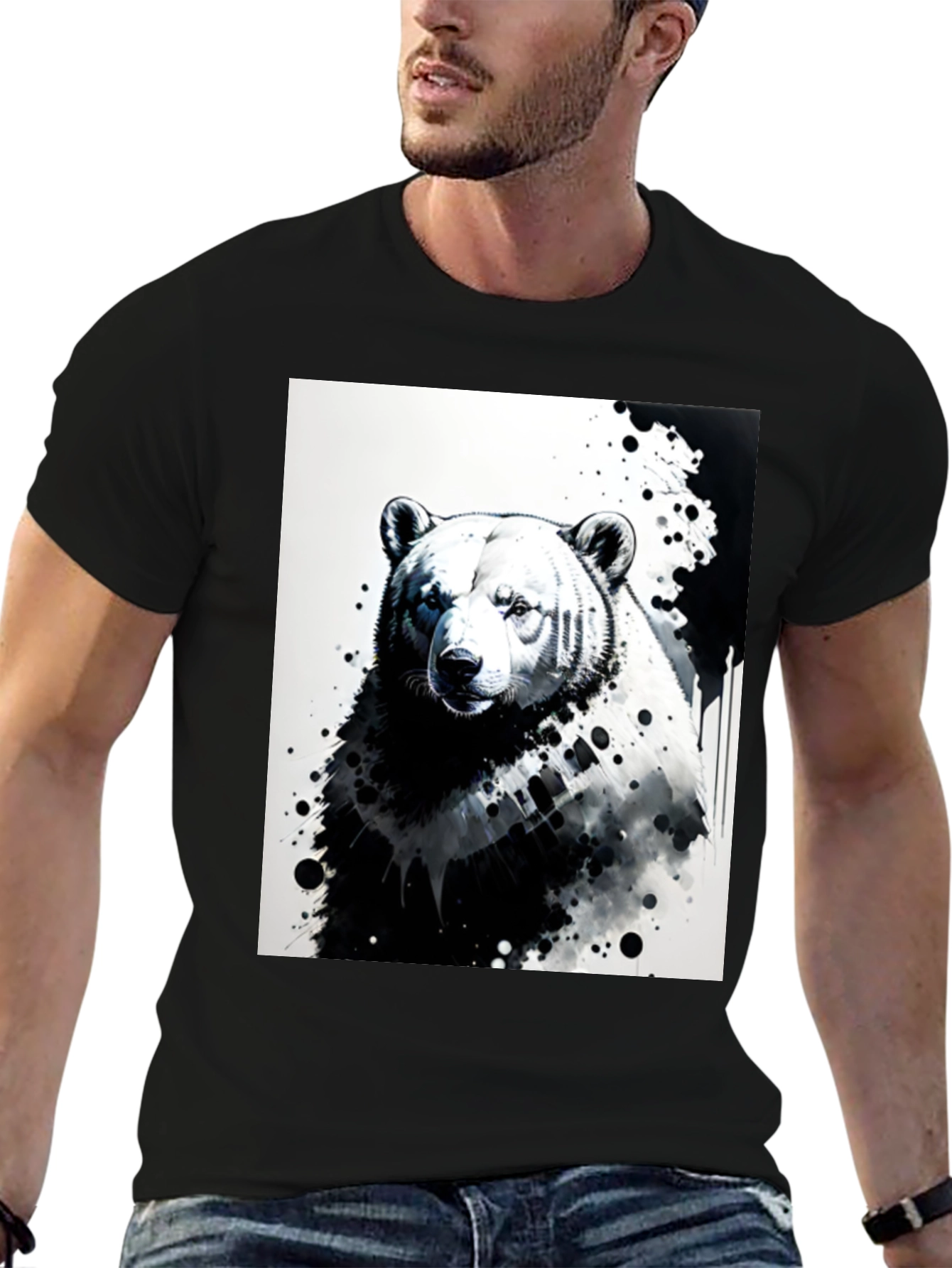 Bear Graphic Tee - Black Cotton T-Shirt