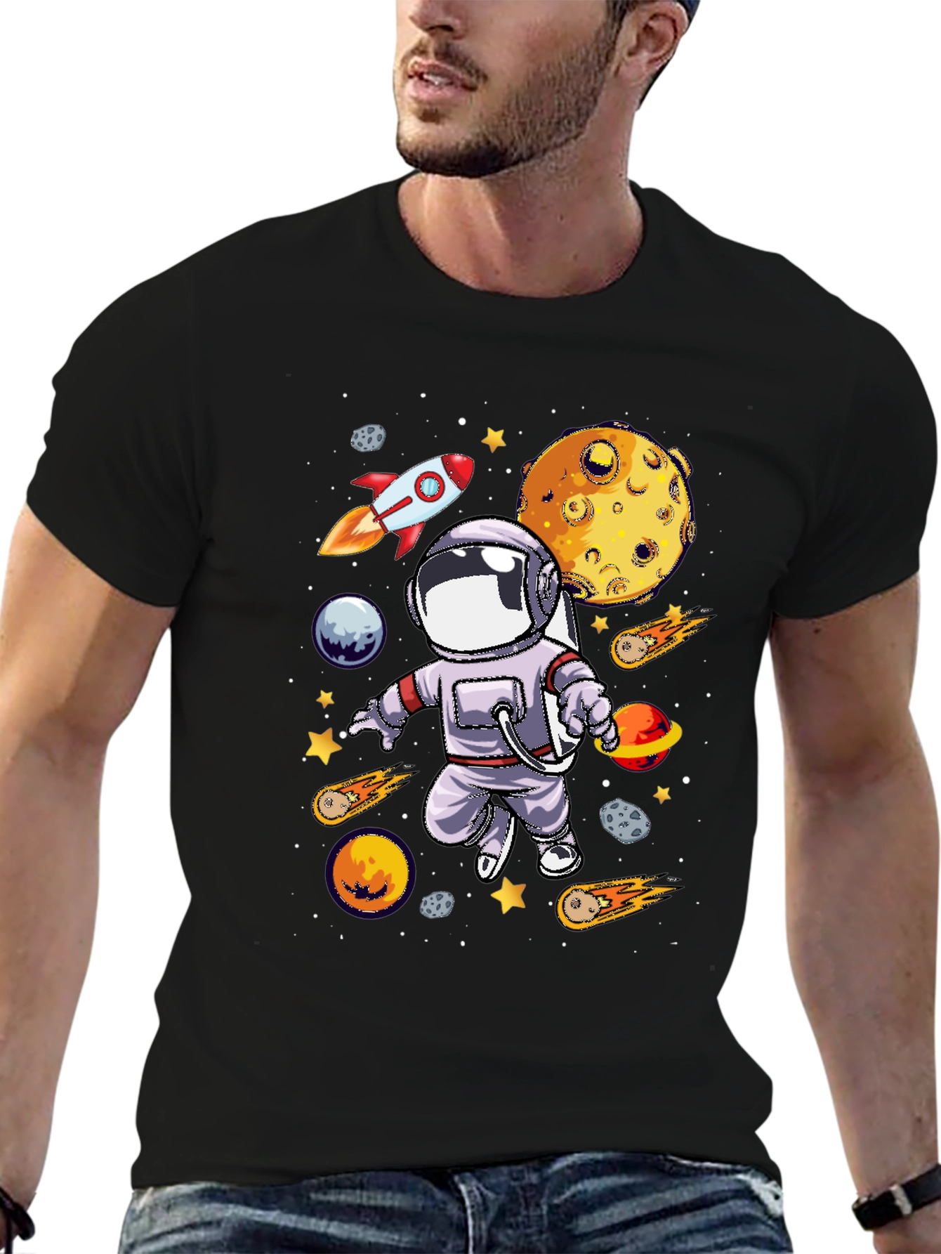 Astronaut Galaxy Graphic T-Shirt - Black
