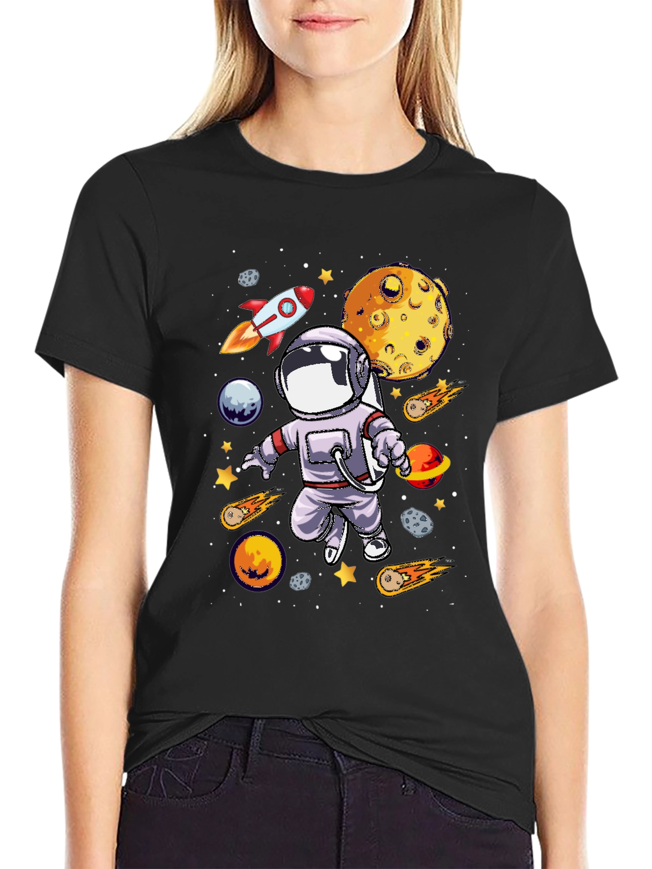 Astronaut Galaxy Graphic T-Shirt - Black