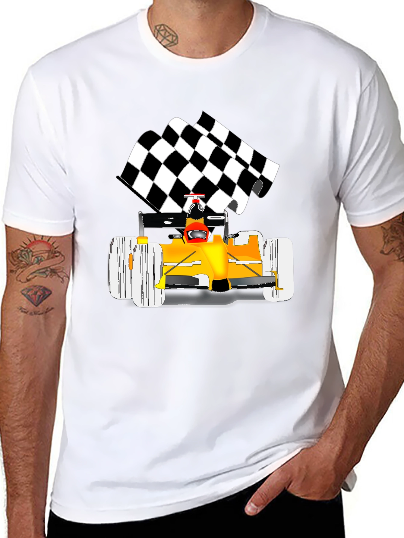 Racing Car Graphic Tee - Checkered Flag Finish