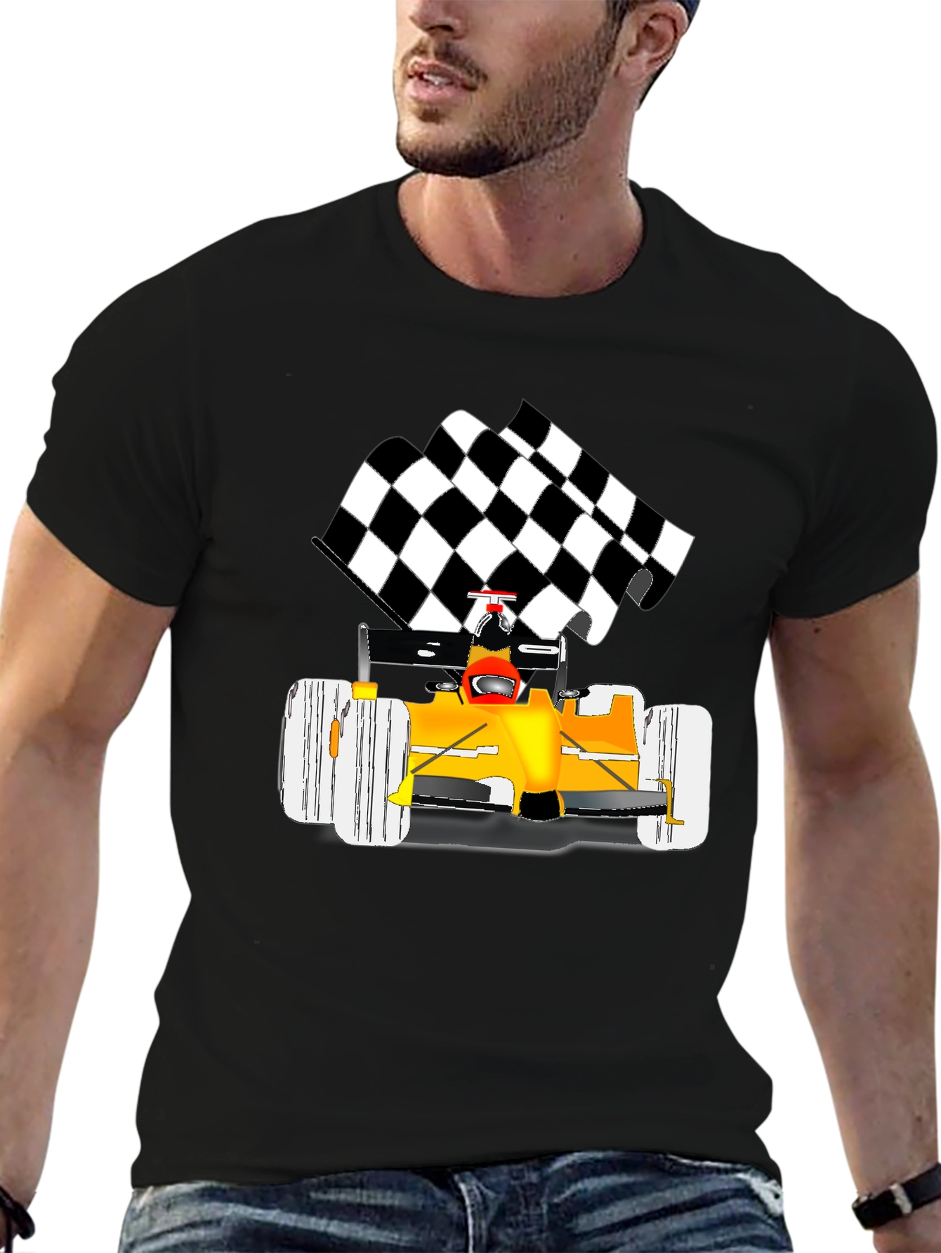 Racing Car Graphic Tee - Checkered Flag Finish