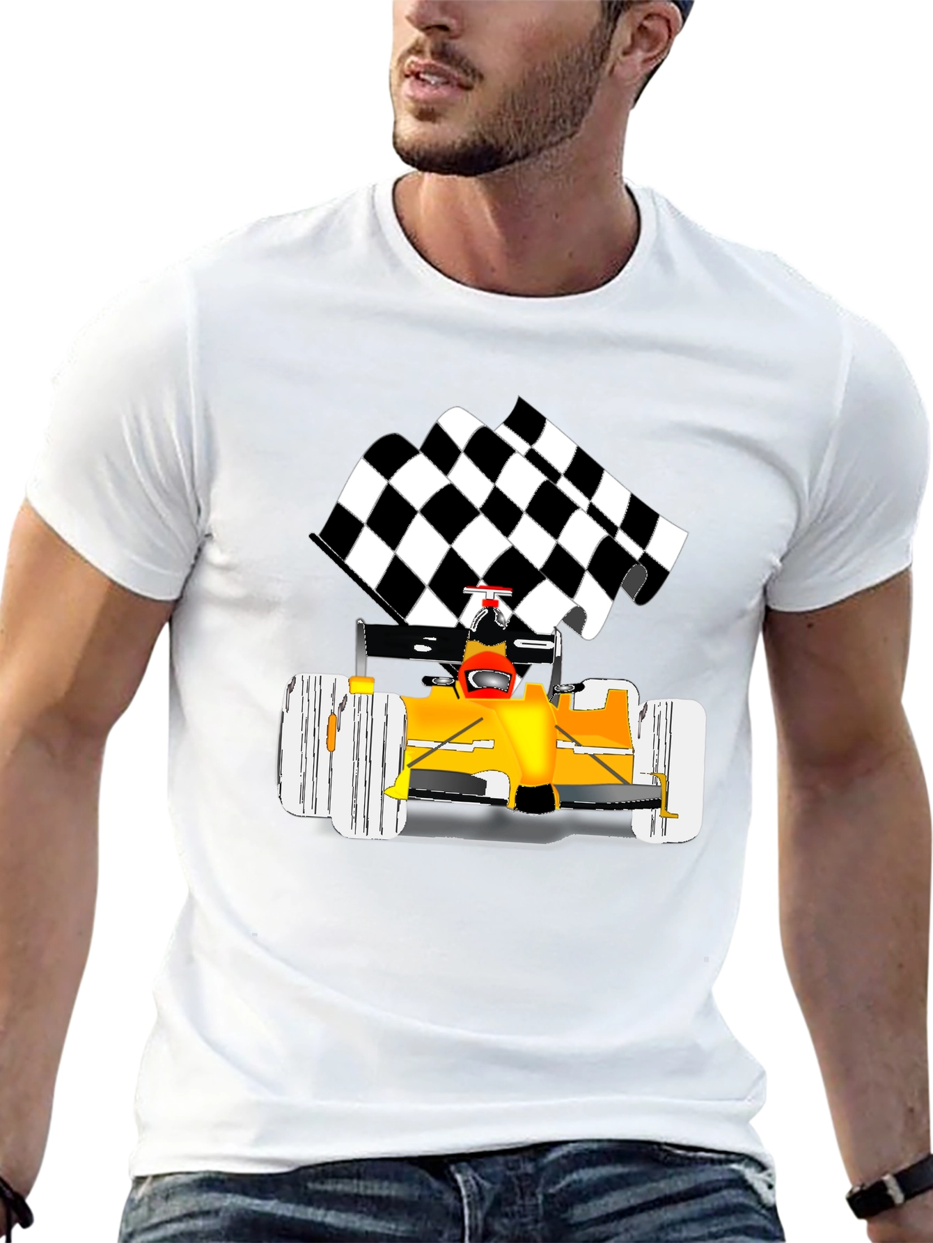 Racing Car Graphic Tee - Checkered Flag Finish