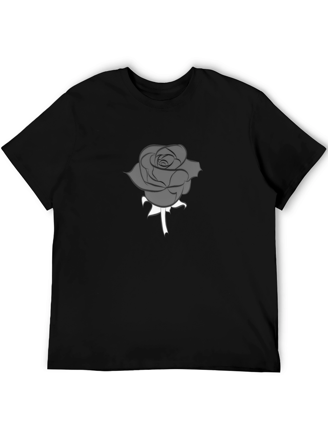 Mens Black T-Shirt with Grey Rose Graphic