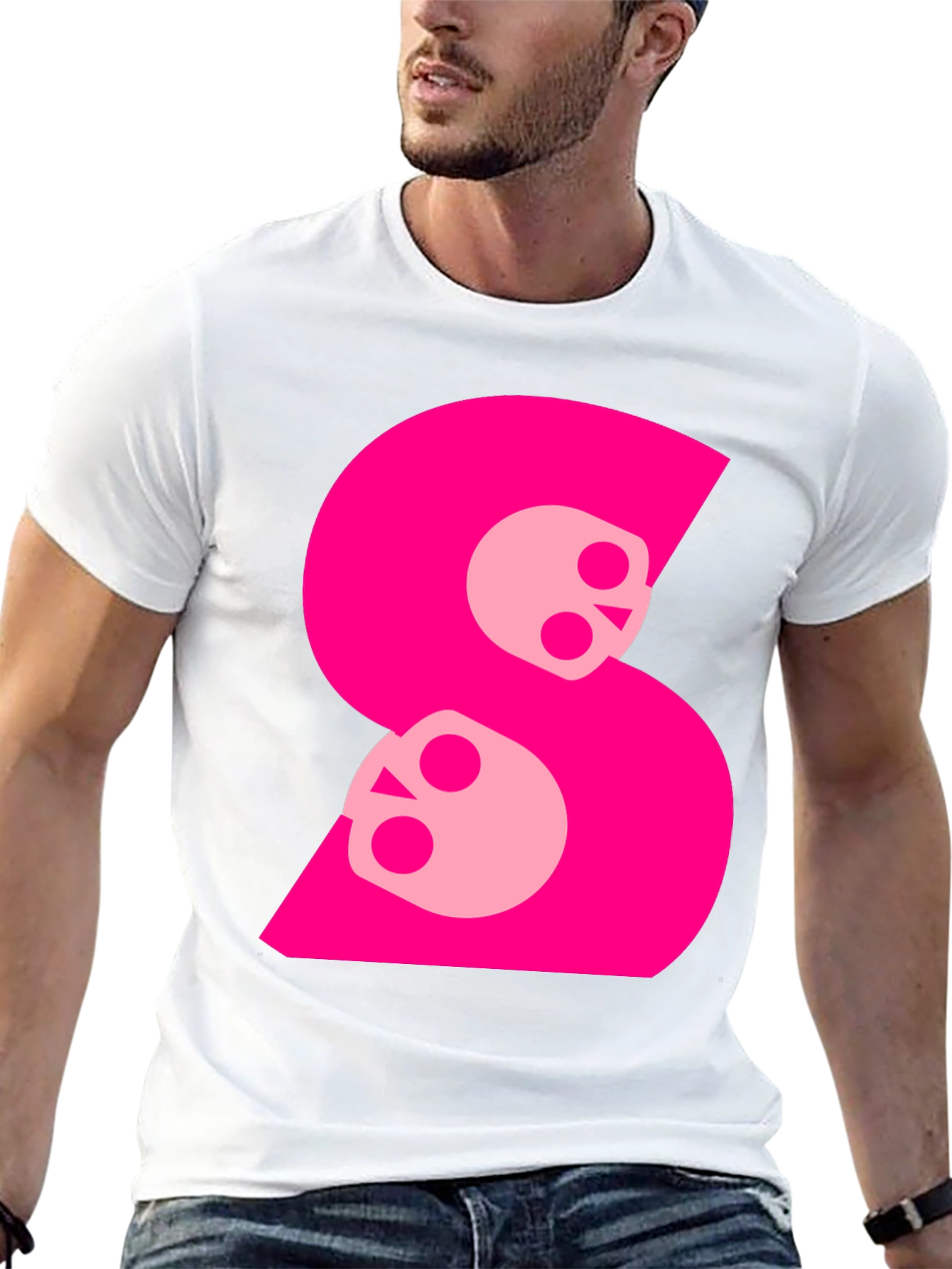 Skull S Graphic Tee - Bold Pink on Black