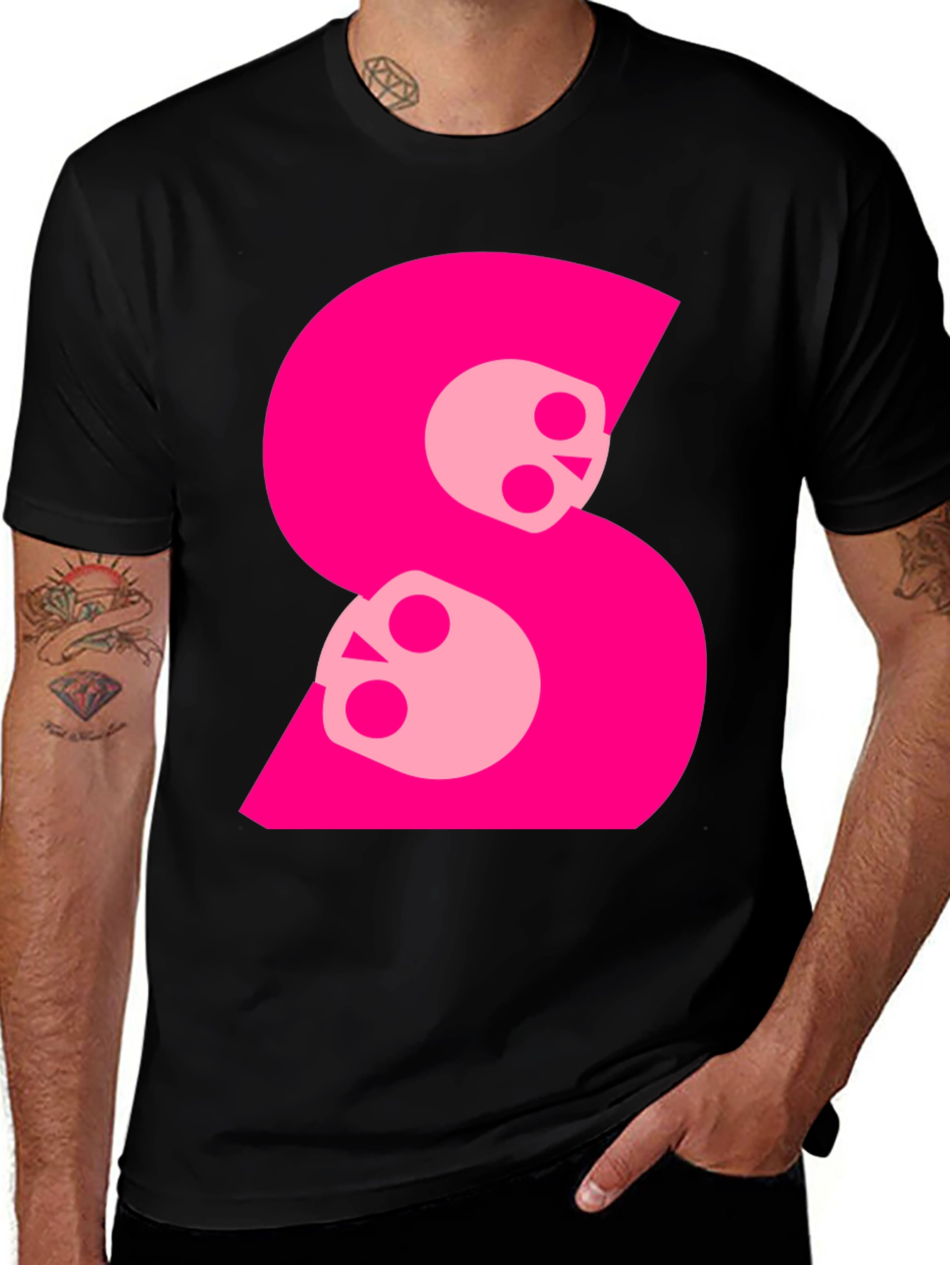Skull S Graphic Tee - Bold Pink on Black