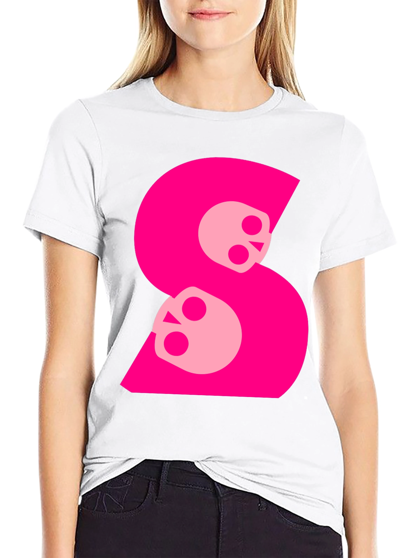 Skull S Graphic Tee - Bold Pink on Black