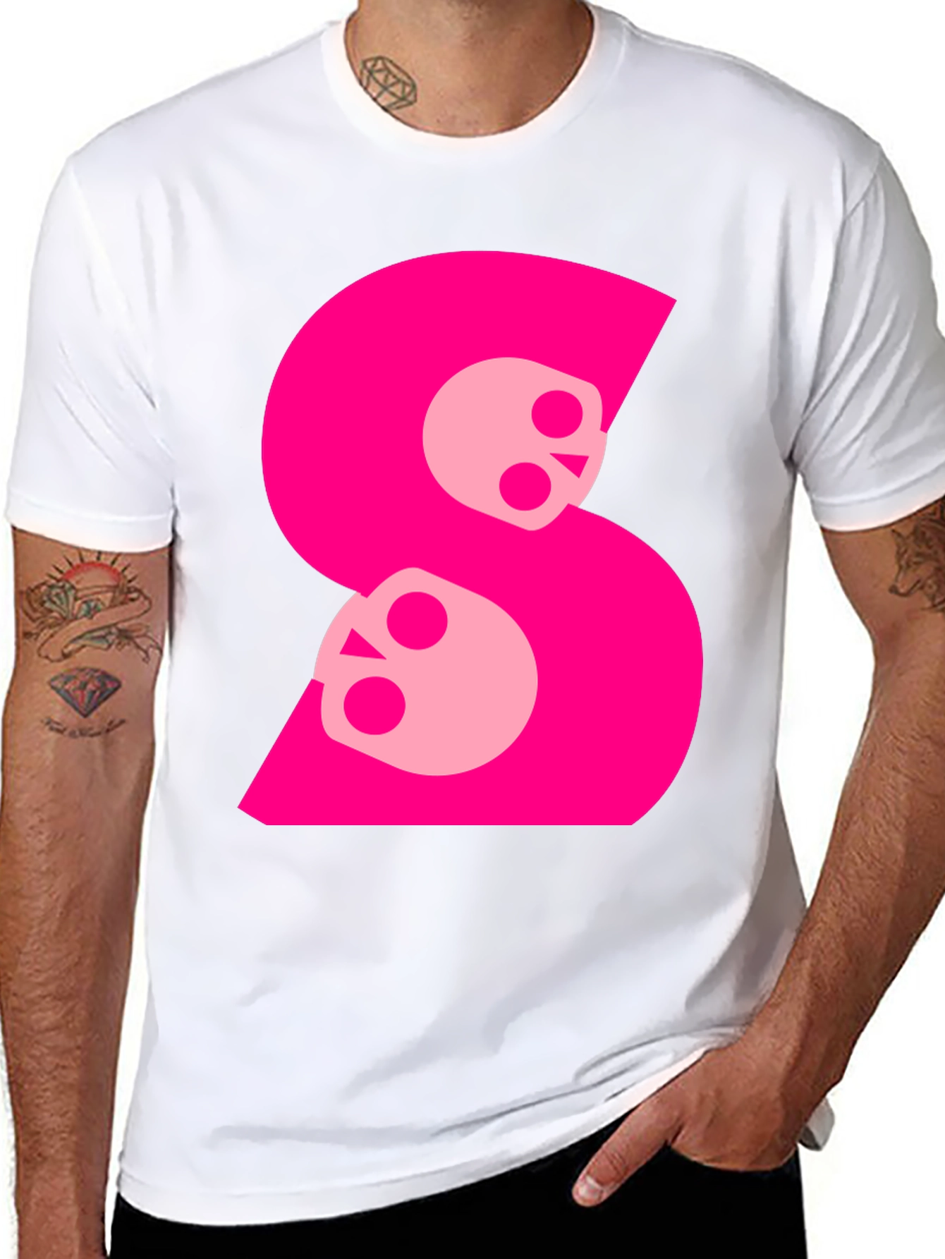 Skull S Graphic Tee - Bold Pink on Black