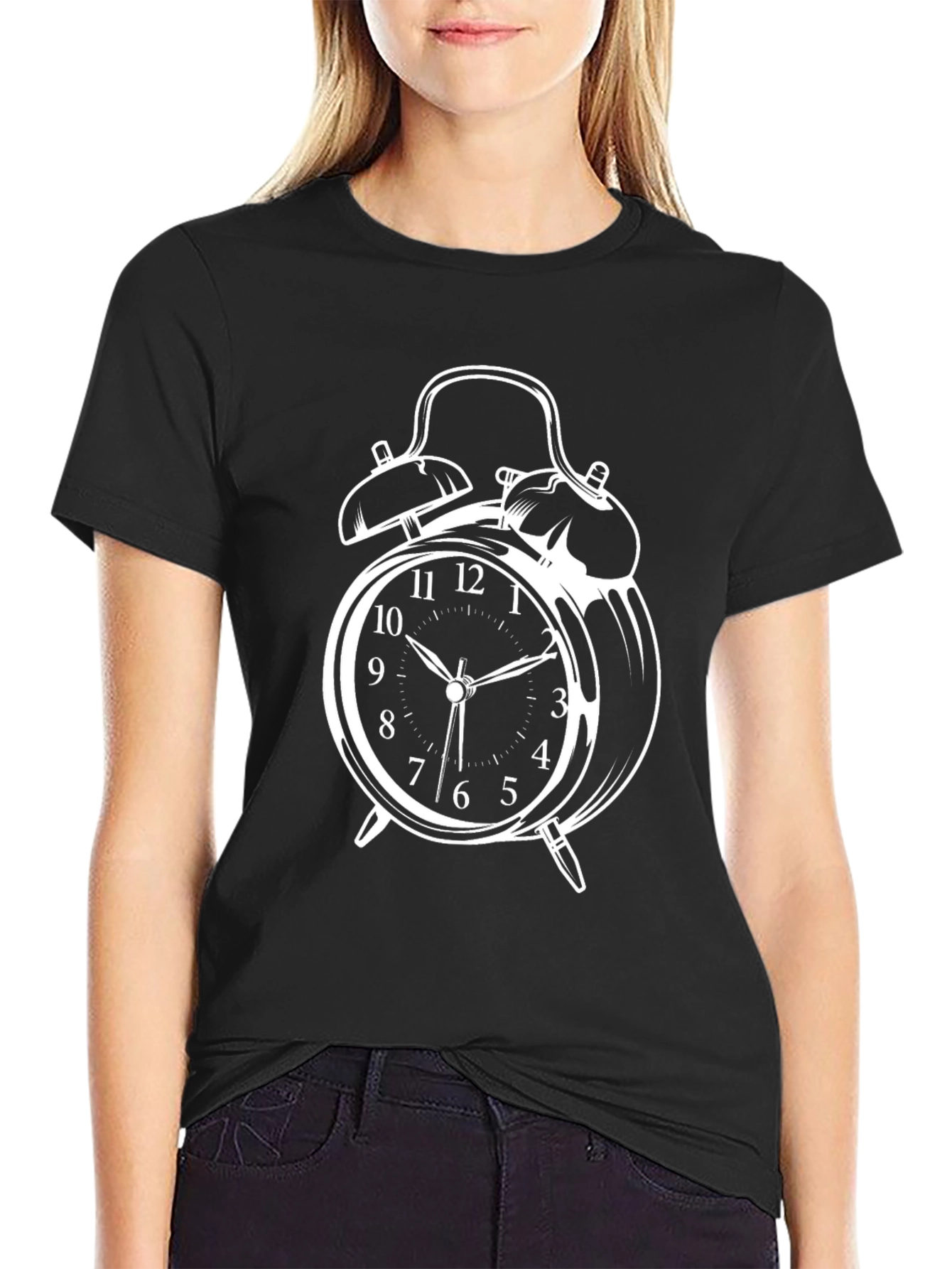 Alarm Clock Graphic T-Shirt - Black Cotton Tee