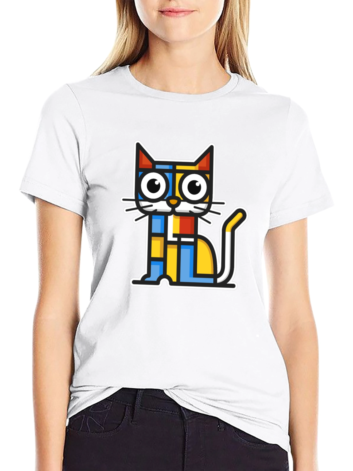 Modern Art Cat Graphic T-Shirt - Black